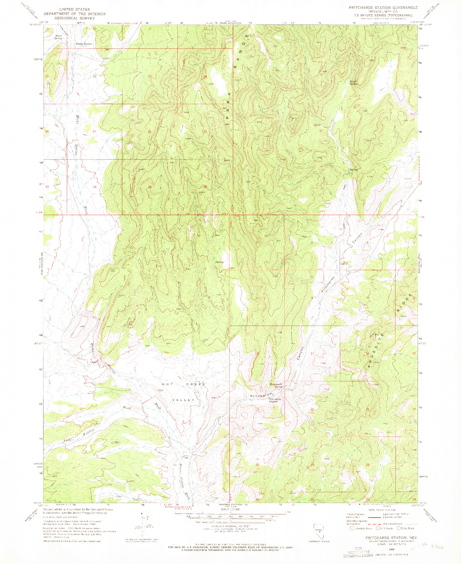 USGS 1:24000-SCALE QUADRANGLE FOR PRITCHARDS STATION, NV 1968