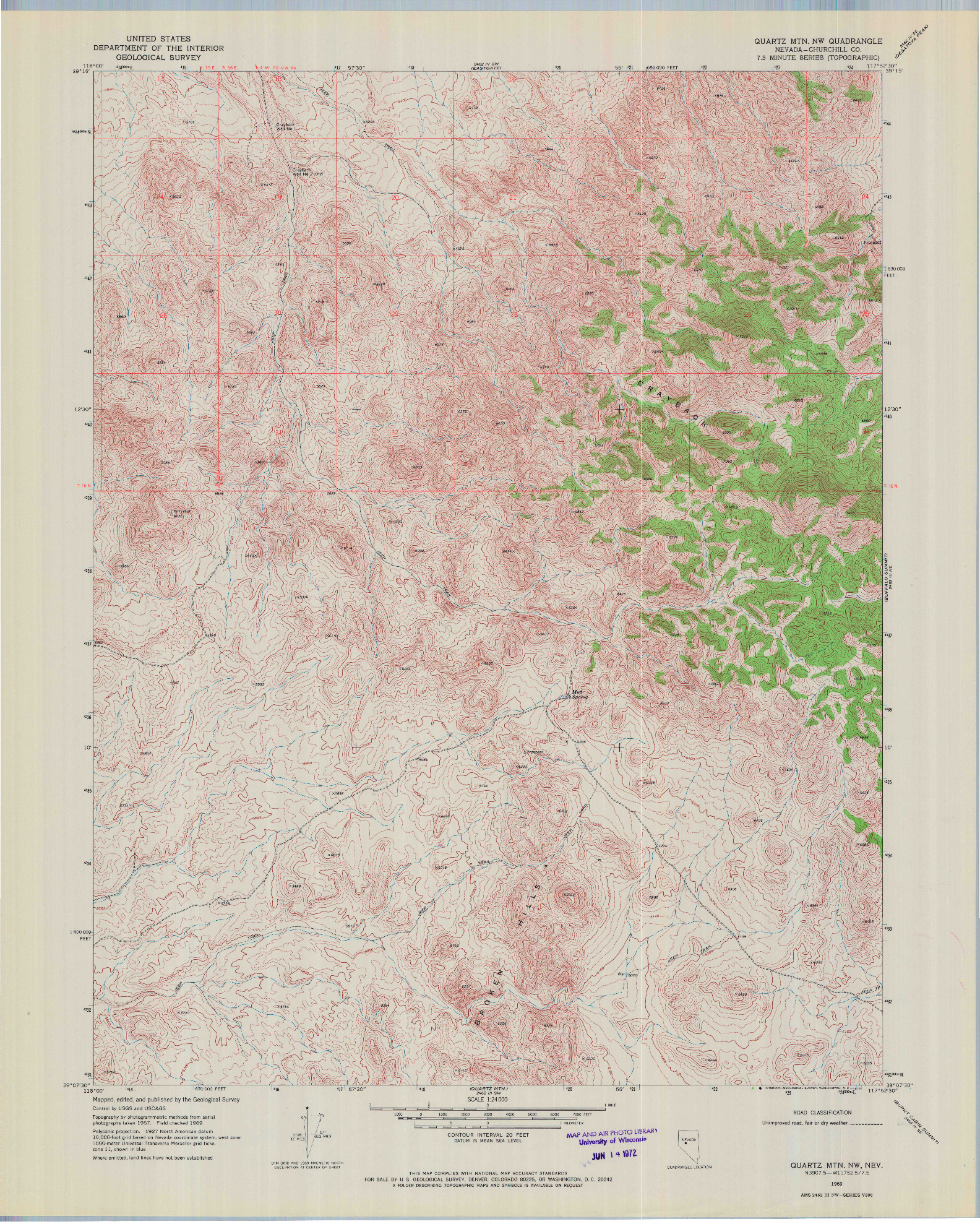 USGS 1:24000-SCALE QUADRANGLE FOR QUARTZ MTN NW, NV 1969