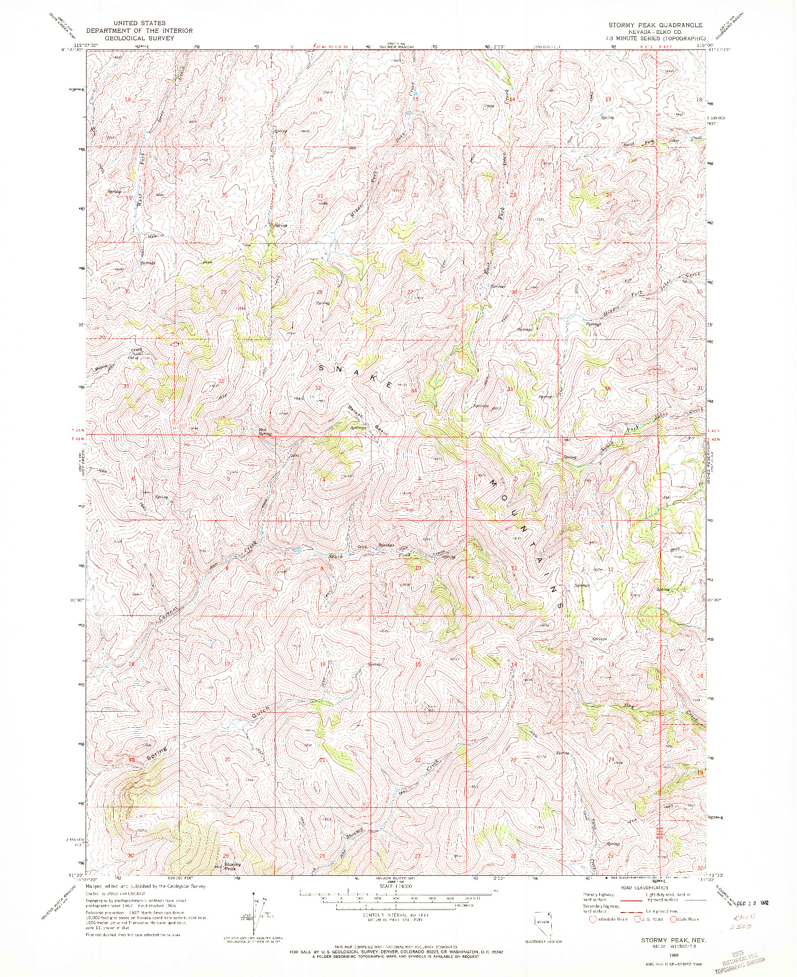 USGS 1:24000-SCALE QUADRANGLE FOR STORMY PEAK, NV 1968