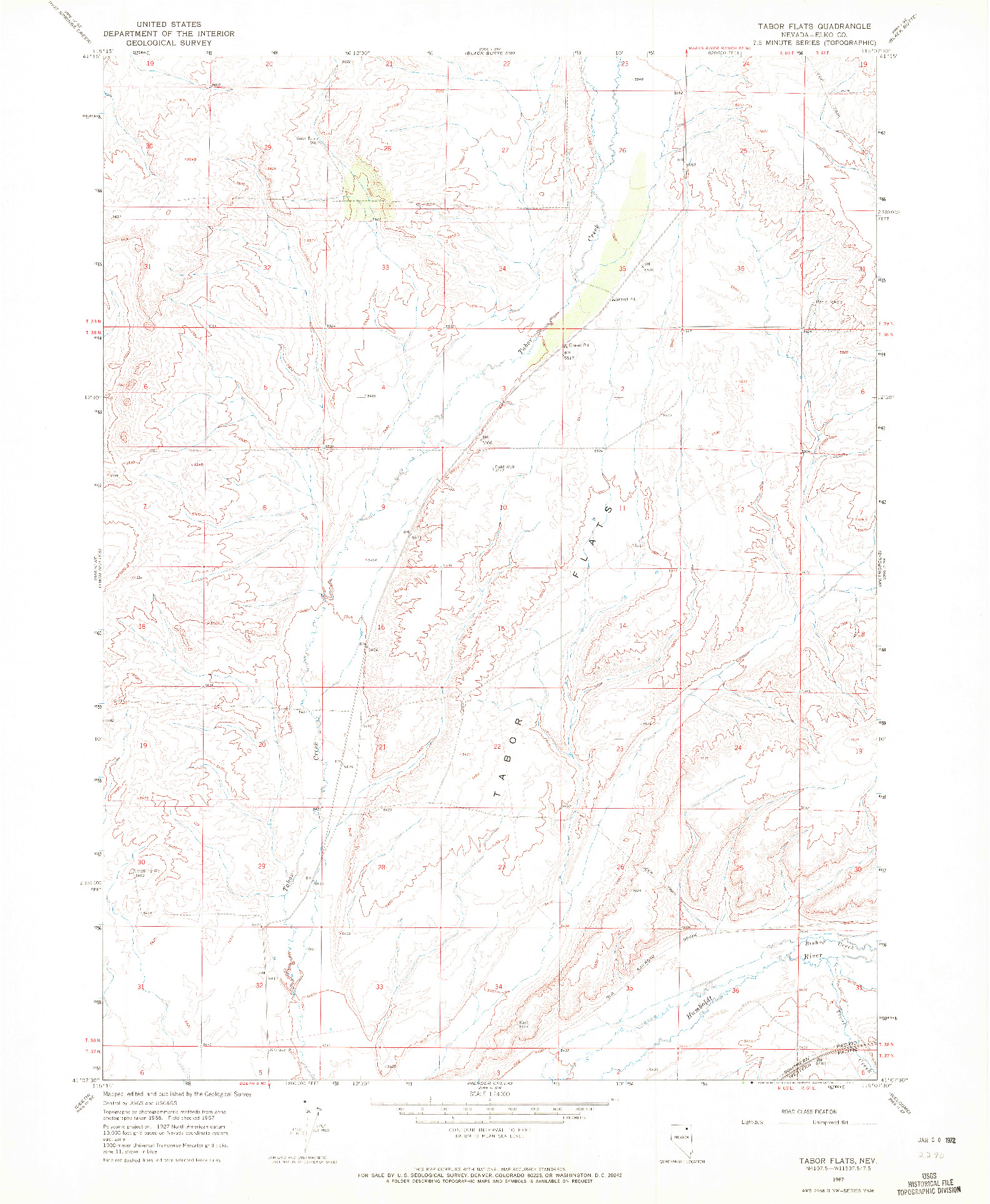 USGS 1:24000-SCALE QUADRANGLE FOR TABOR FLATS, NV 1967