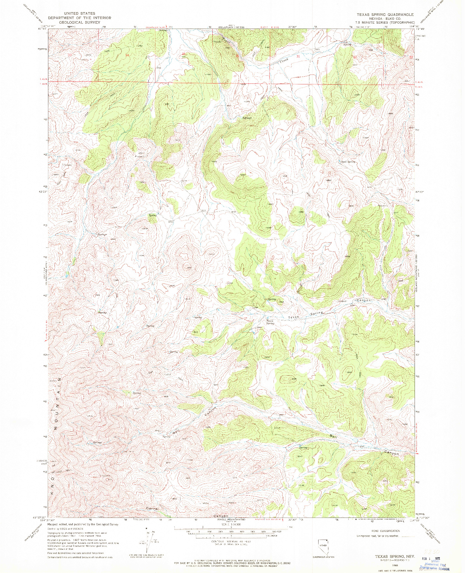 USGS 1:24000-SCALE QUADRANGLE FOR TEXAS SPRING, NV 1968