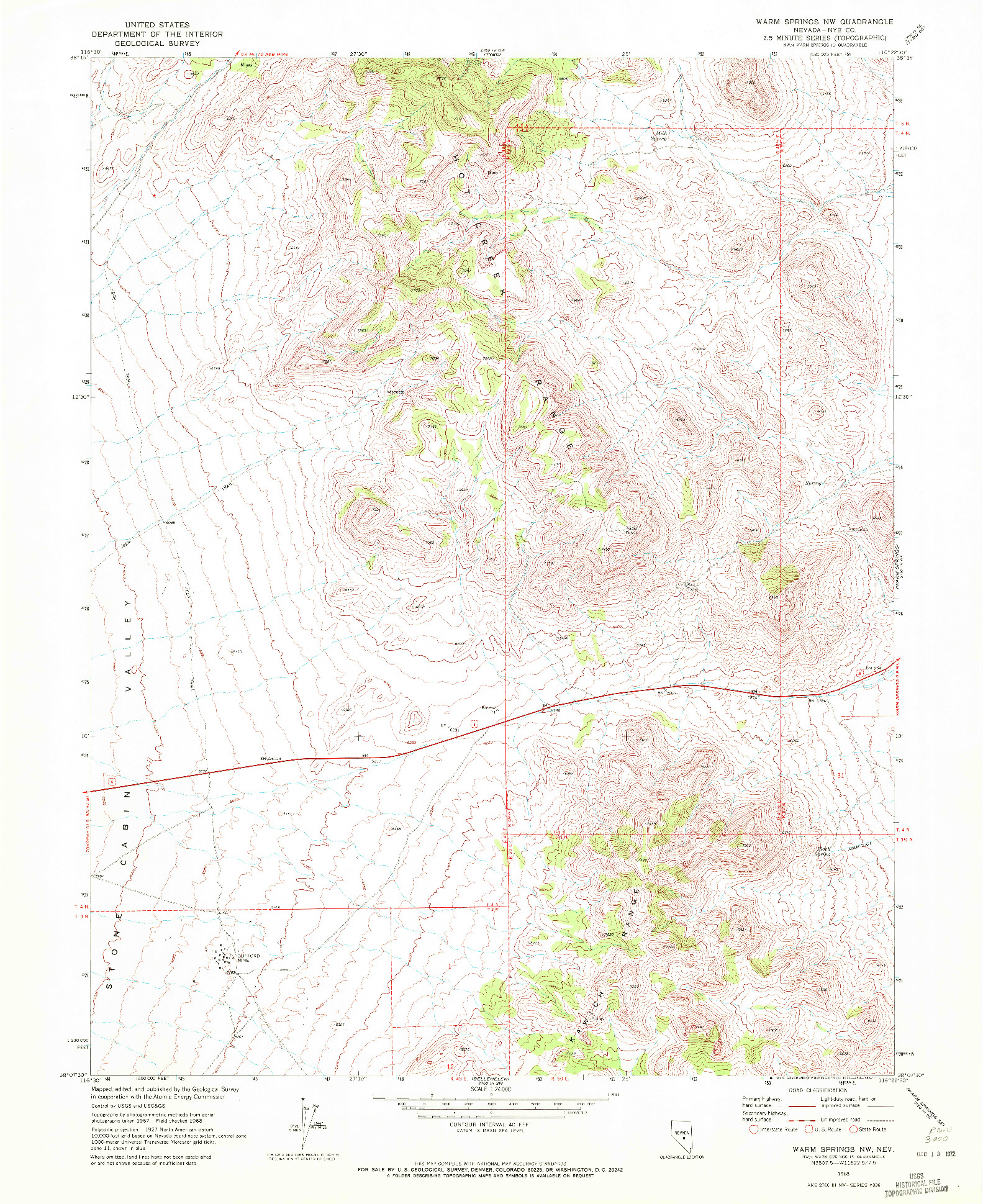 USGS 1:24000-SCALE QUADRANGLE FOR WARM SPRINGS NW, NV 1968