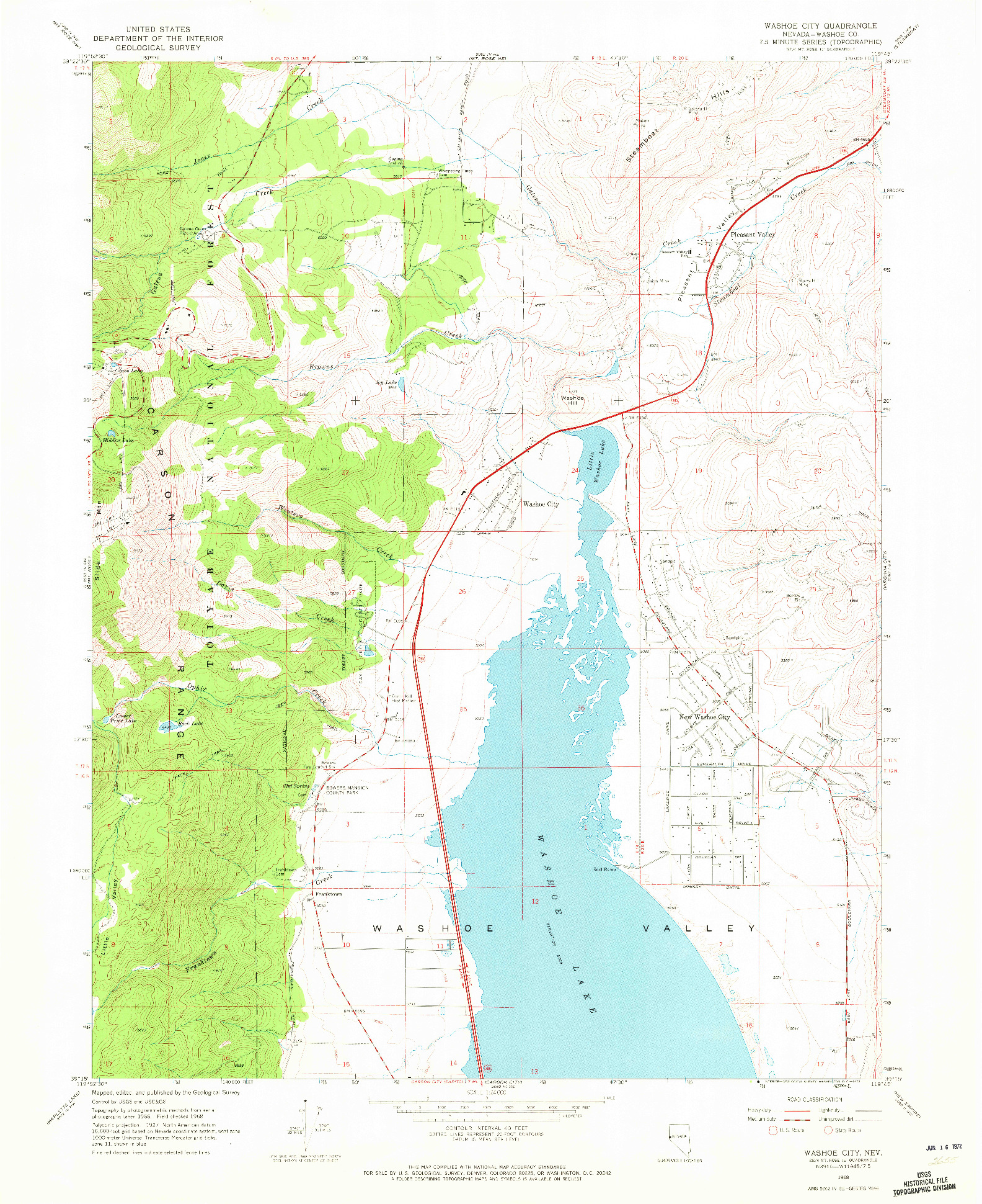 USGS 1:24000-SCALE QUADRANGLE FOR WASHOE CITY, NV 1968