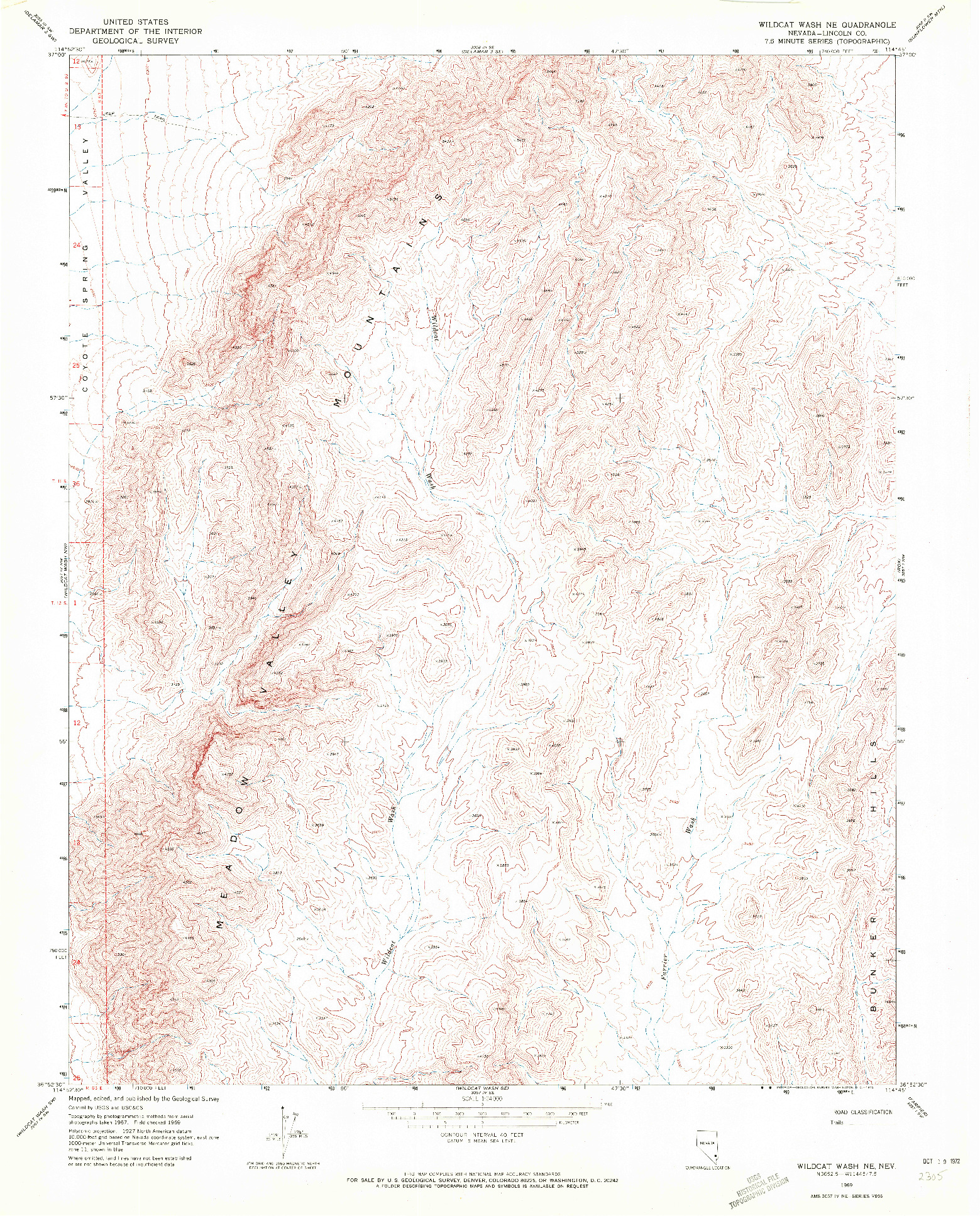 USGS 1:24000-SCALE QUADRANGLE FOR WILDCAT WASH NE, NV 1969