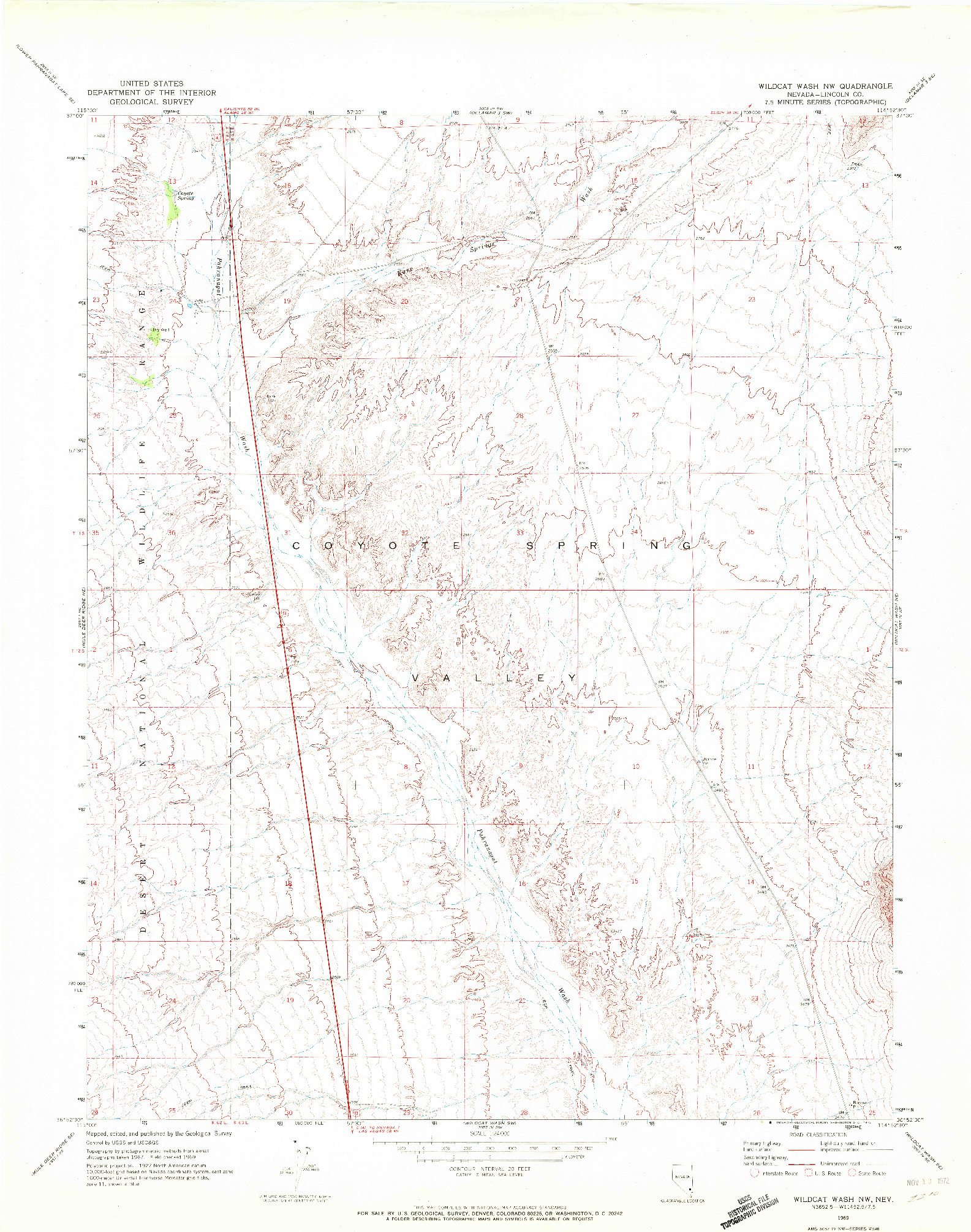 USGS 1:24000-SCALE QUADRANGLE FOR WILDCAT WASH NW, NV 1969