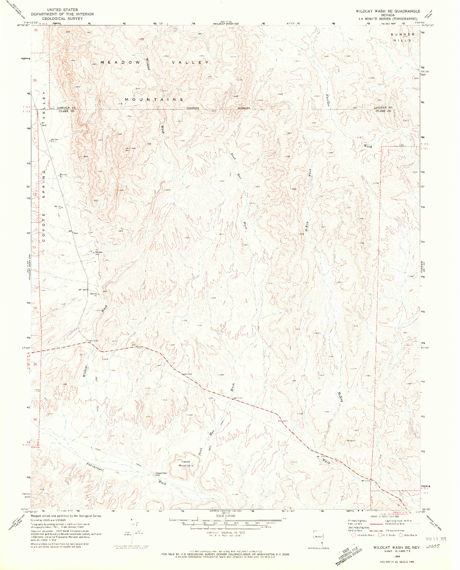 USGS 1:24000-SCALE QUADRANGLE FOR WILDCAT WASH SE, NV 1969