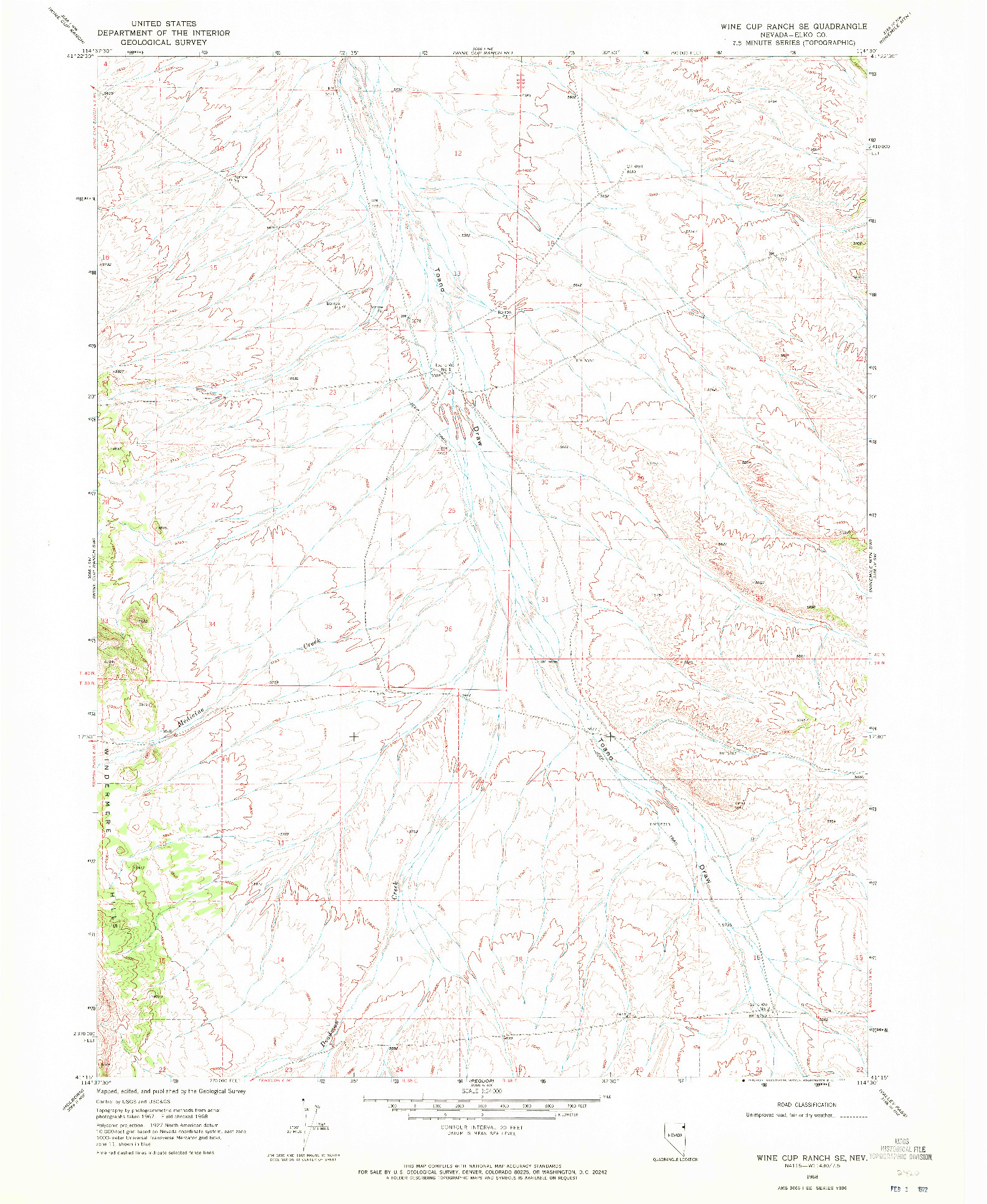 USGS 1:24000-SCALE QUADRANGLE FOR WINE CUP RANCH SE, NV 1968