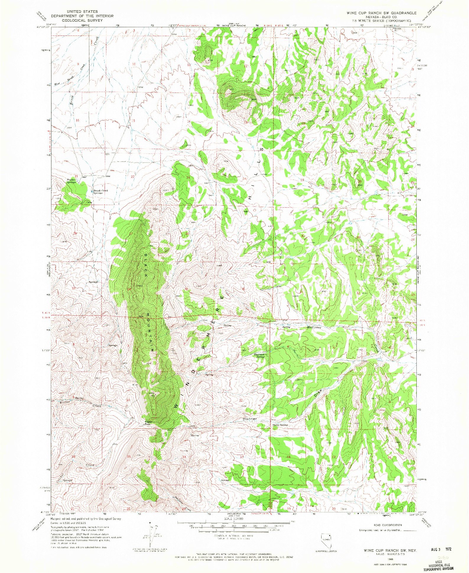 USGS 1:24000-SCALE QUADRANGLE FOR WINE CUP RANCH SW, NV 1968