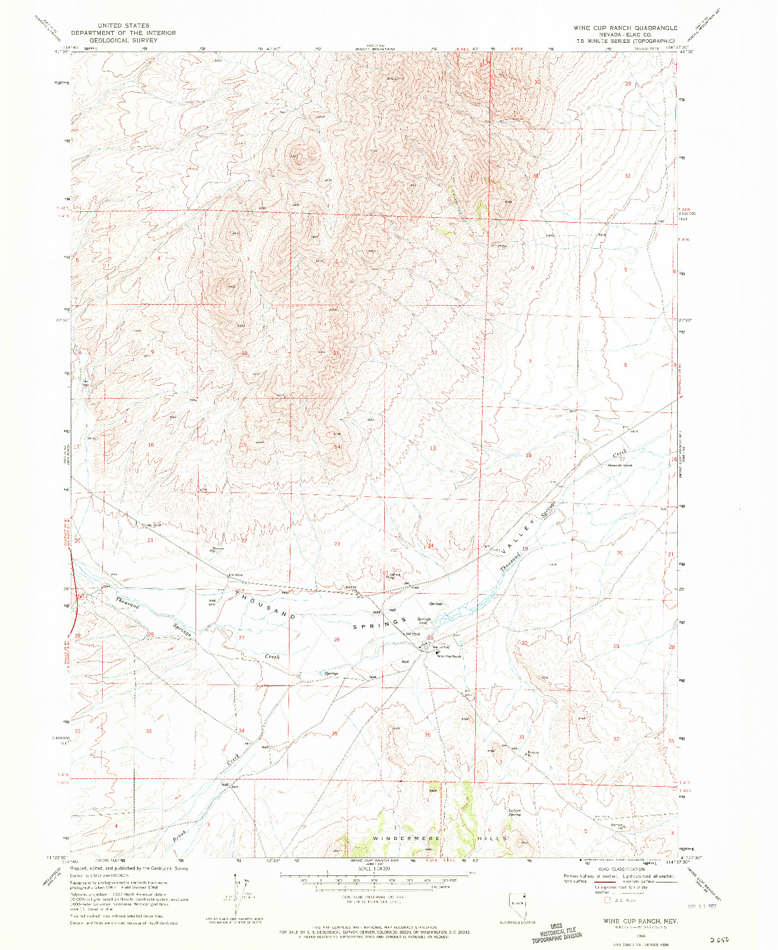 USGS 1:24000-SCALE QUADRANGLE FOR WINE CUP RANCH, NV 1968