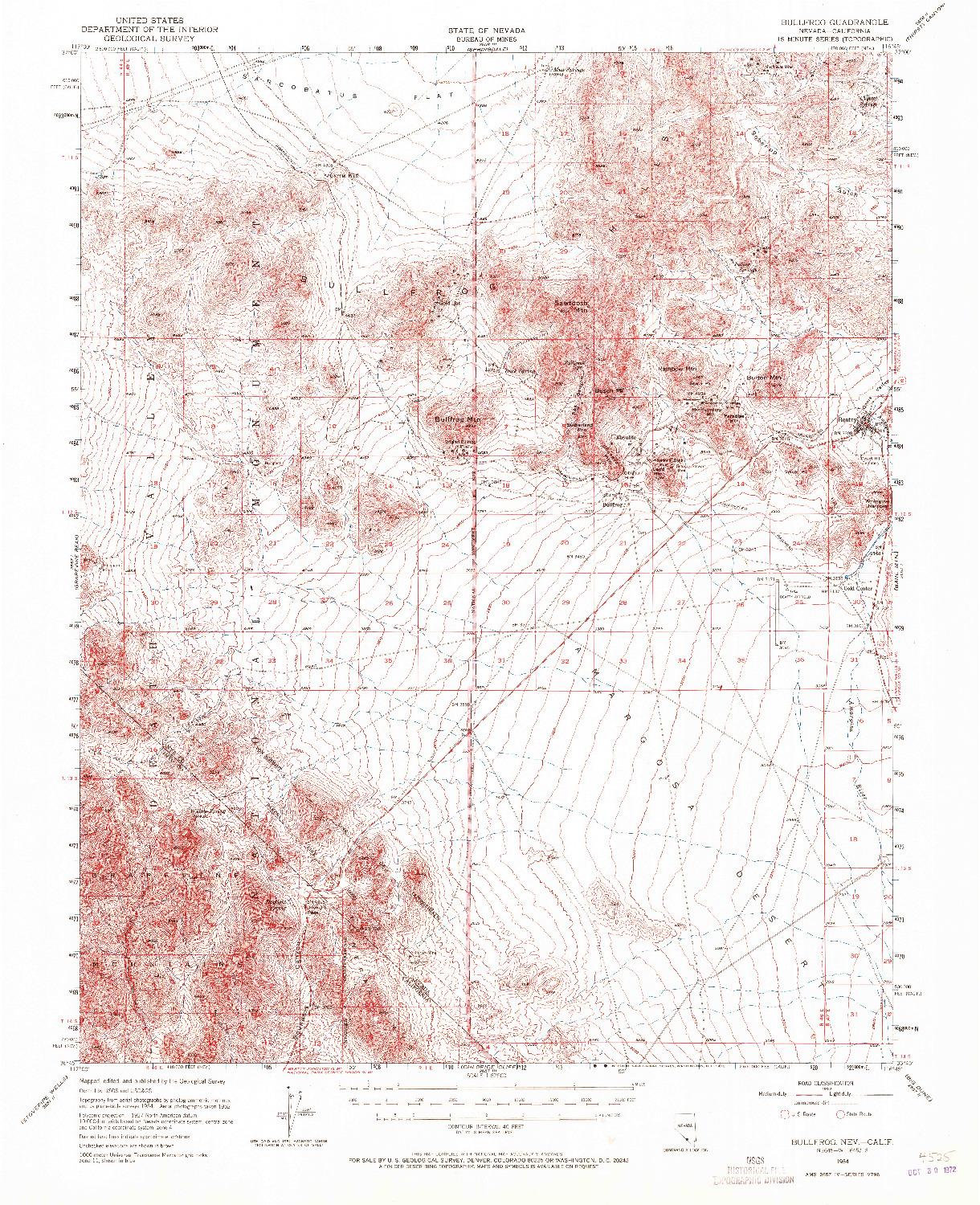 USGS 1:62500-SCALE QUADRANGLE FOR BULLFROG, NV 1954