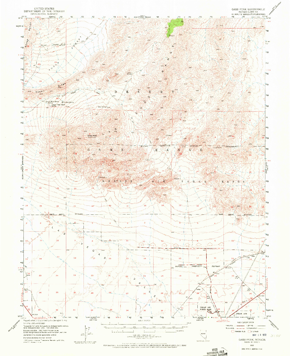 USGS 1:62500-SCALE QUADRANGLE FOR GASS PEAK, NV 1952