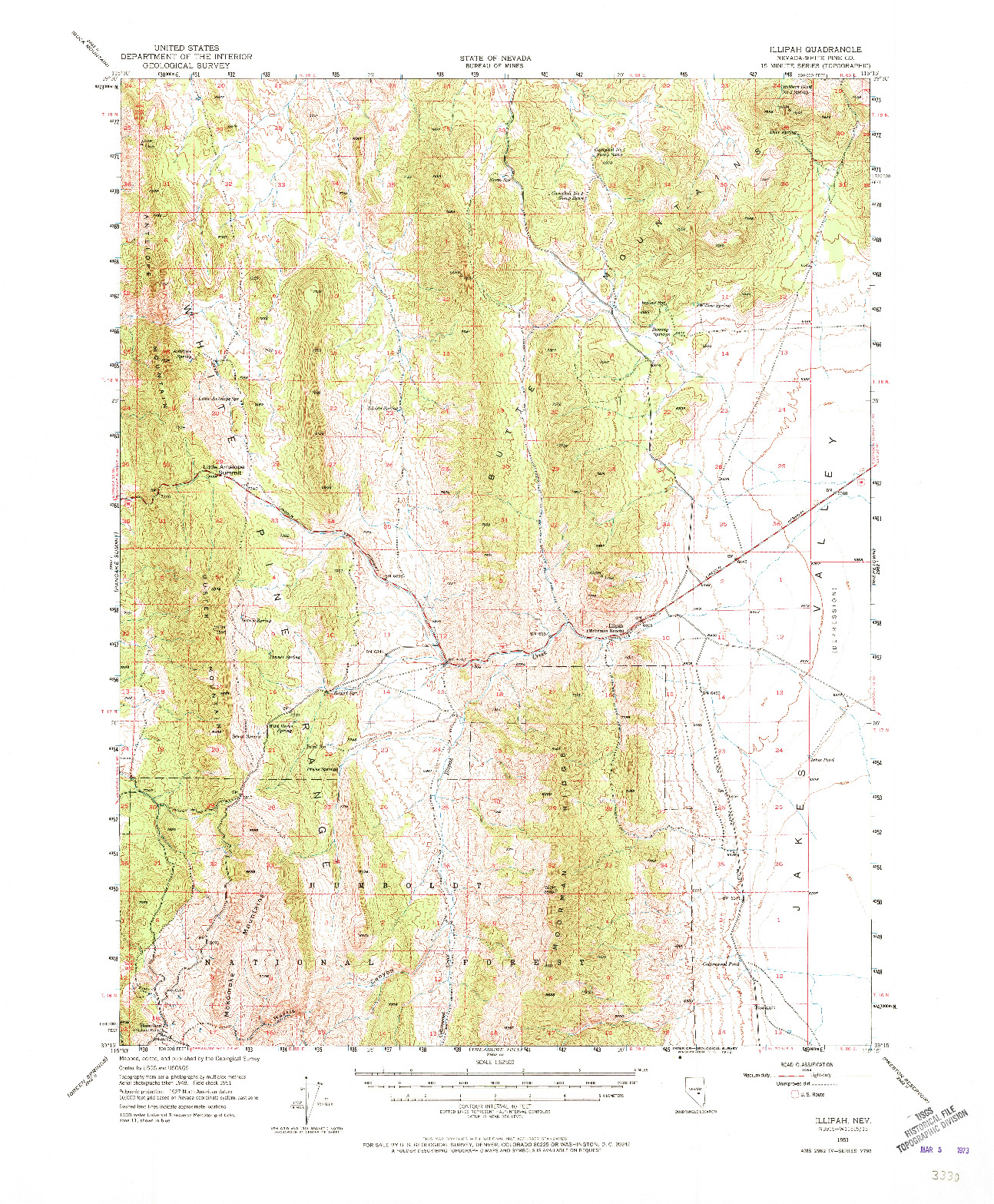 USGS 1:62500-SCALE QUADRANGLE FOR ILLIPAH, NV 1951