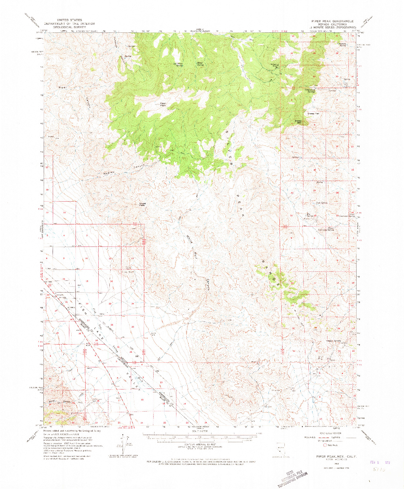 USGS 1:62500-SCALE QUADRANGLE FOR PIPER PEAK, NV 1963