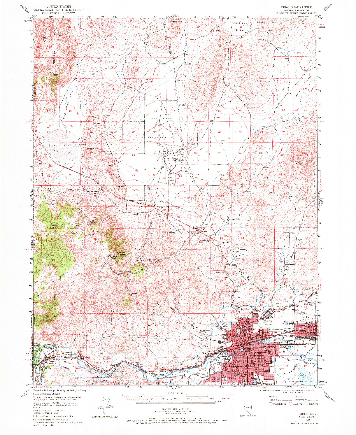 USGS 1:62500-SCALE QUADRANGLE FOR RENO, NV 1950