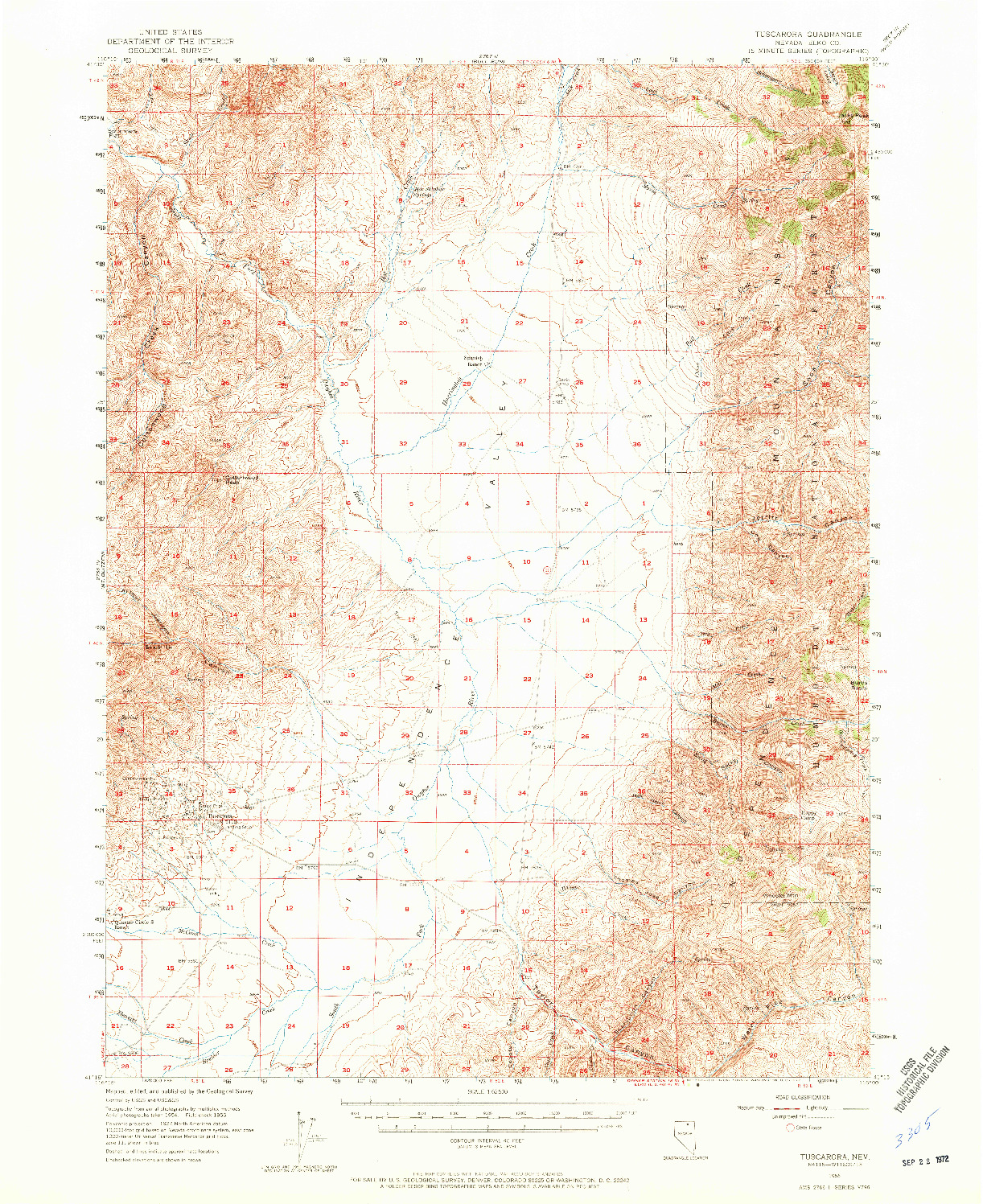 USGS 1:62500-SCALE QUADRANGLE FOR TUSCARORA, NV 1956