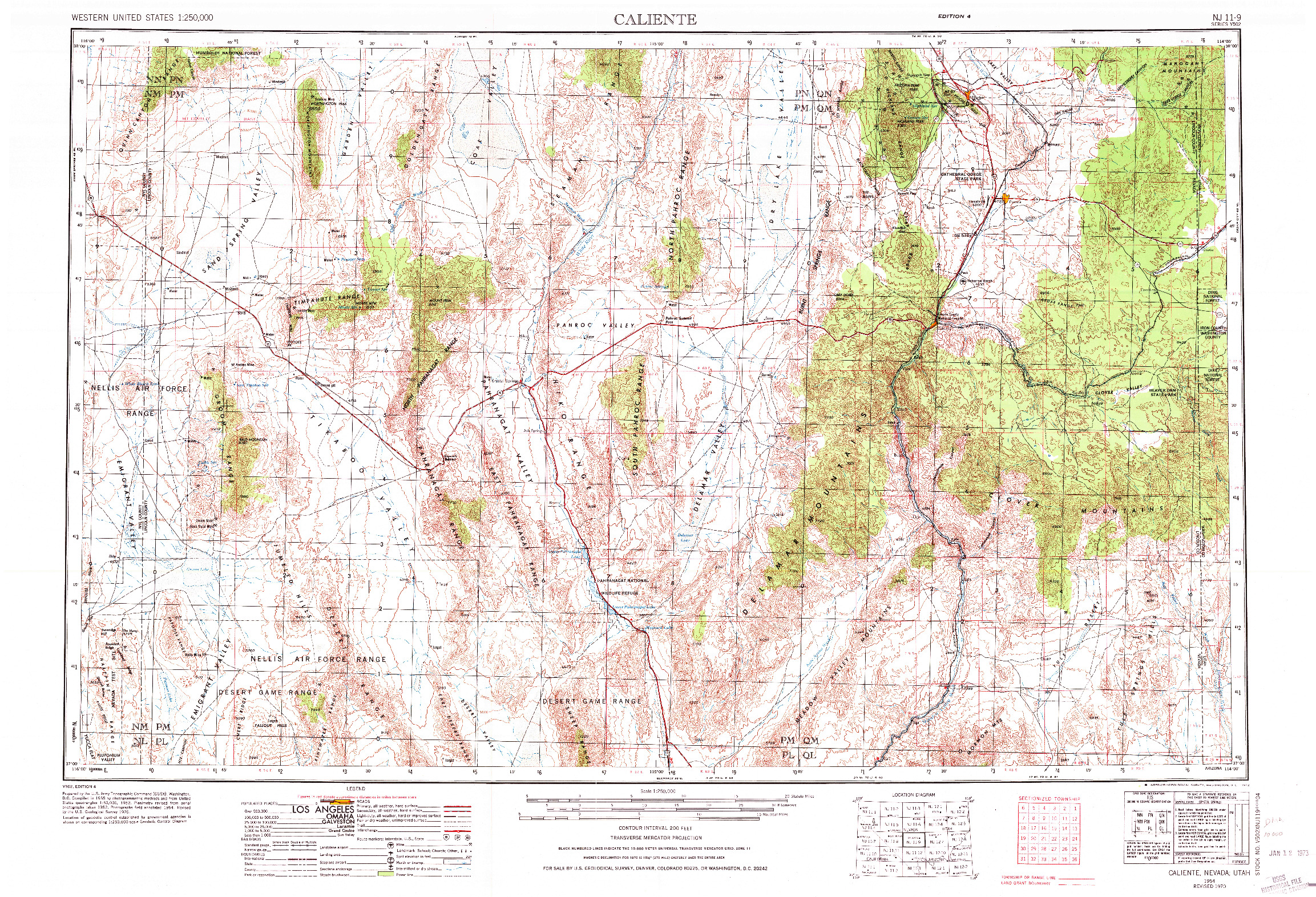 USGS 1:250000-SCALE QUADRANGLE FOR CALIENTE, NV 1954