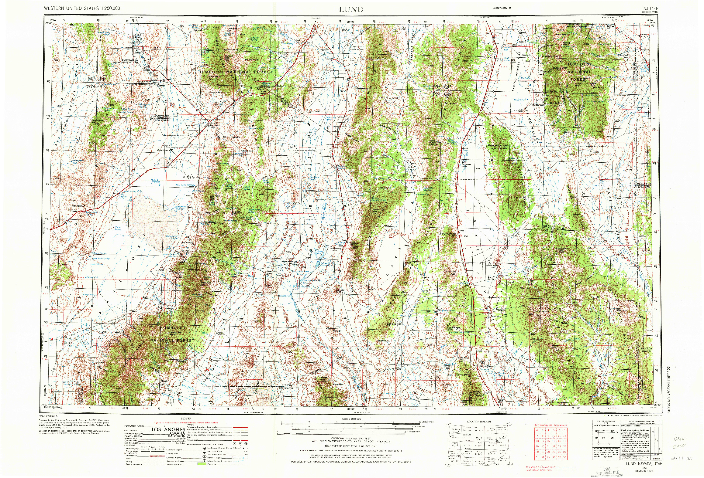 USGS 1:250000-SCALE QUADRANGLE FOR LUND, NV 1956
