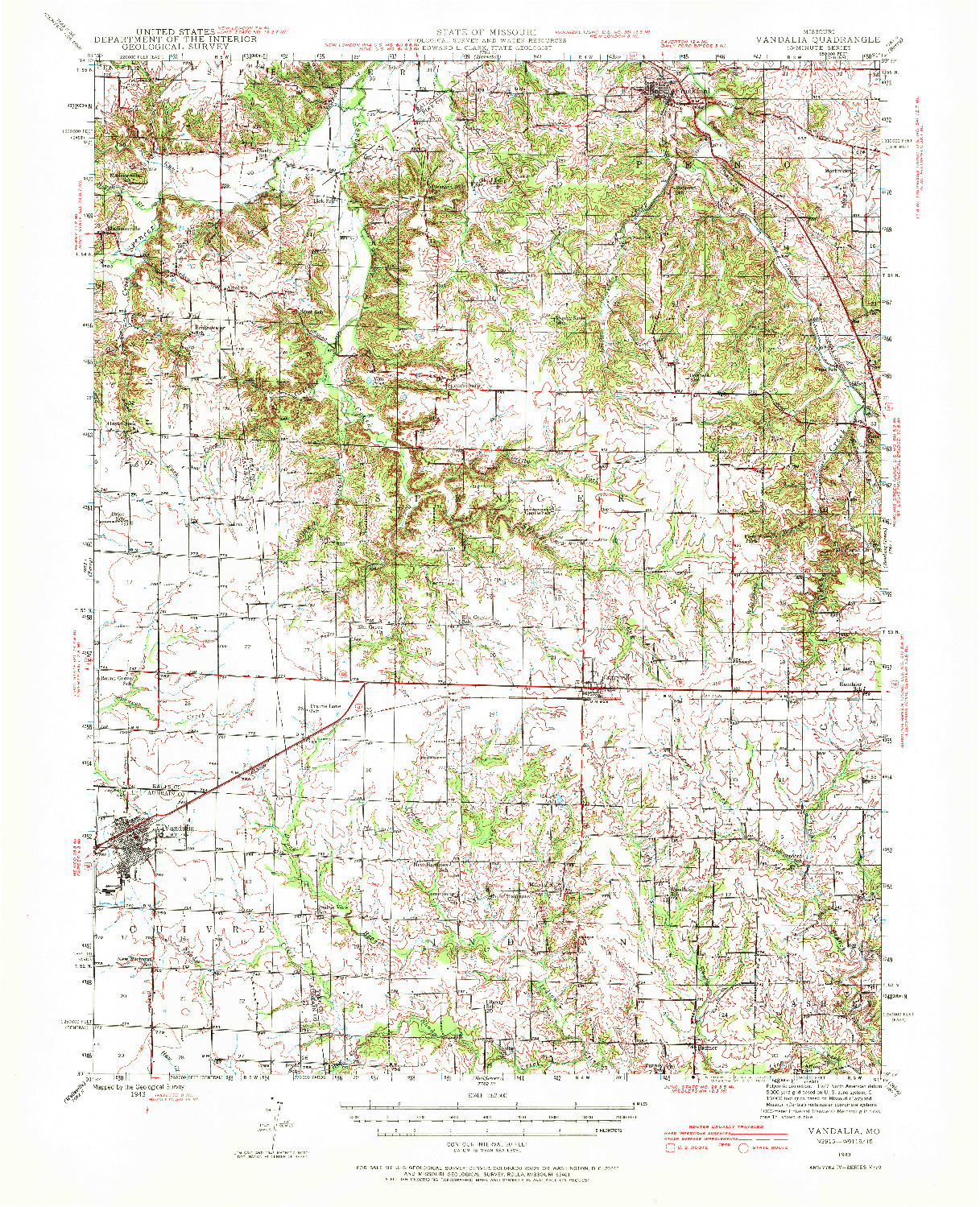 USGS 1:62500-SCALE QUADRANGLE FOR VANDALIA, MO 1943