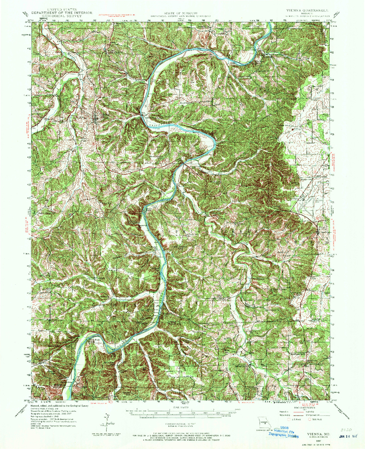 USGS 1:62500-SCALE QUADRANGLE FOR VIENNA, MO 1937