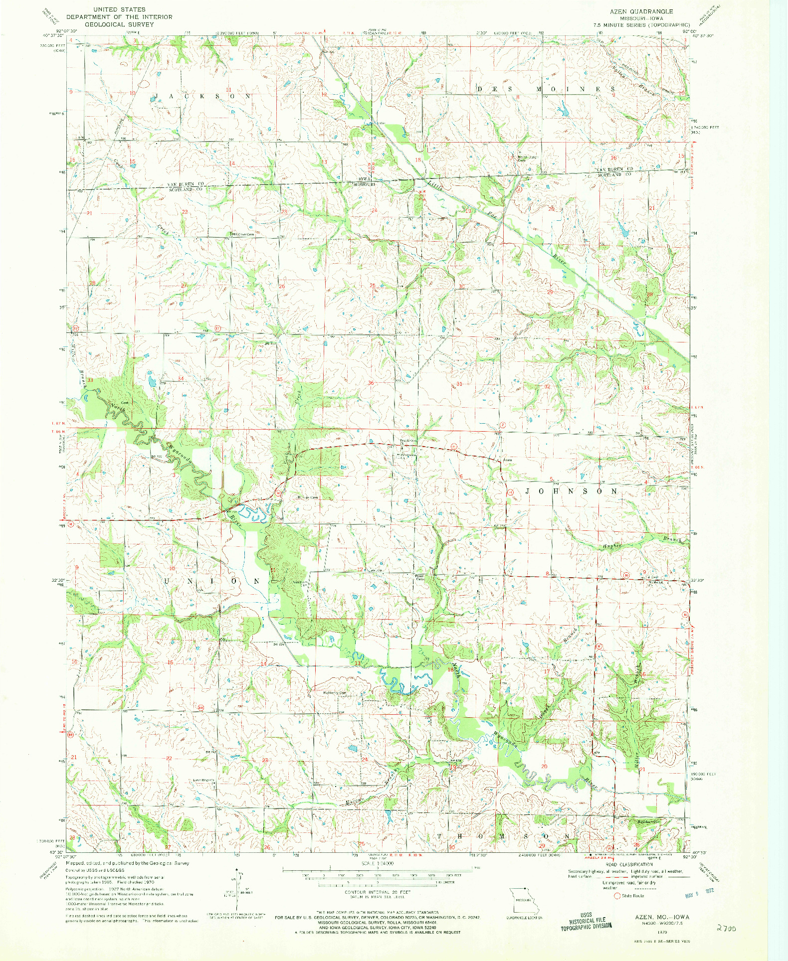 USGS 1:24000-SCALE QUADRANGLE FOR AZEN, MO 1970