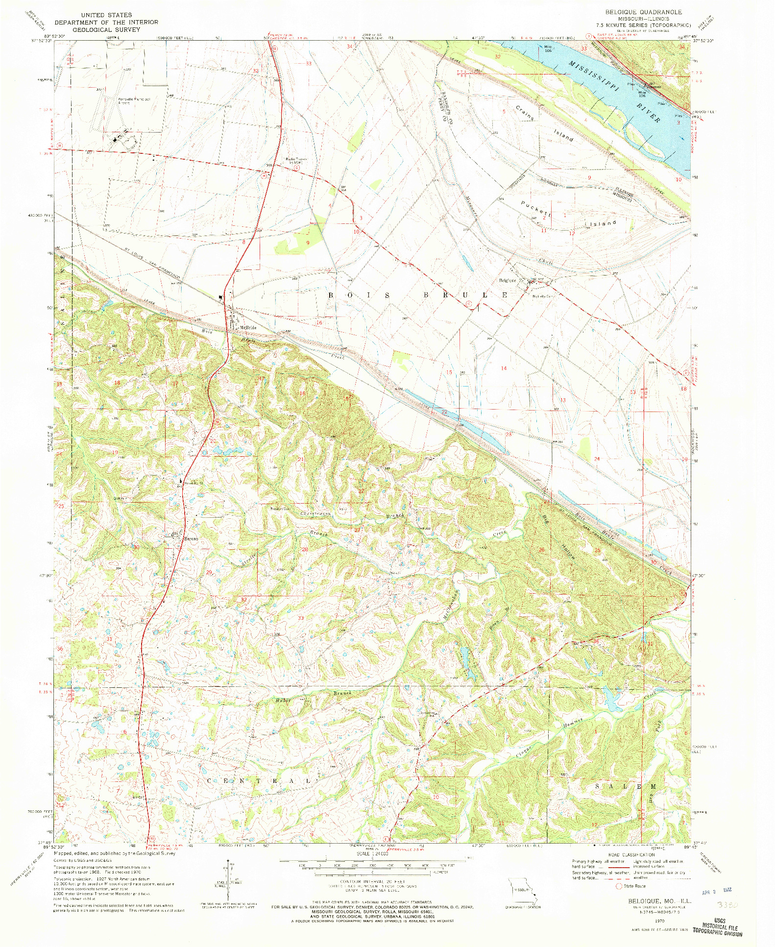 USGS 1:24000-SCALE QUADRANGLE FOR BELGIQUE, MO 1970