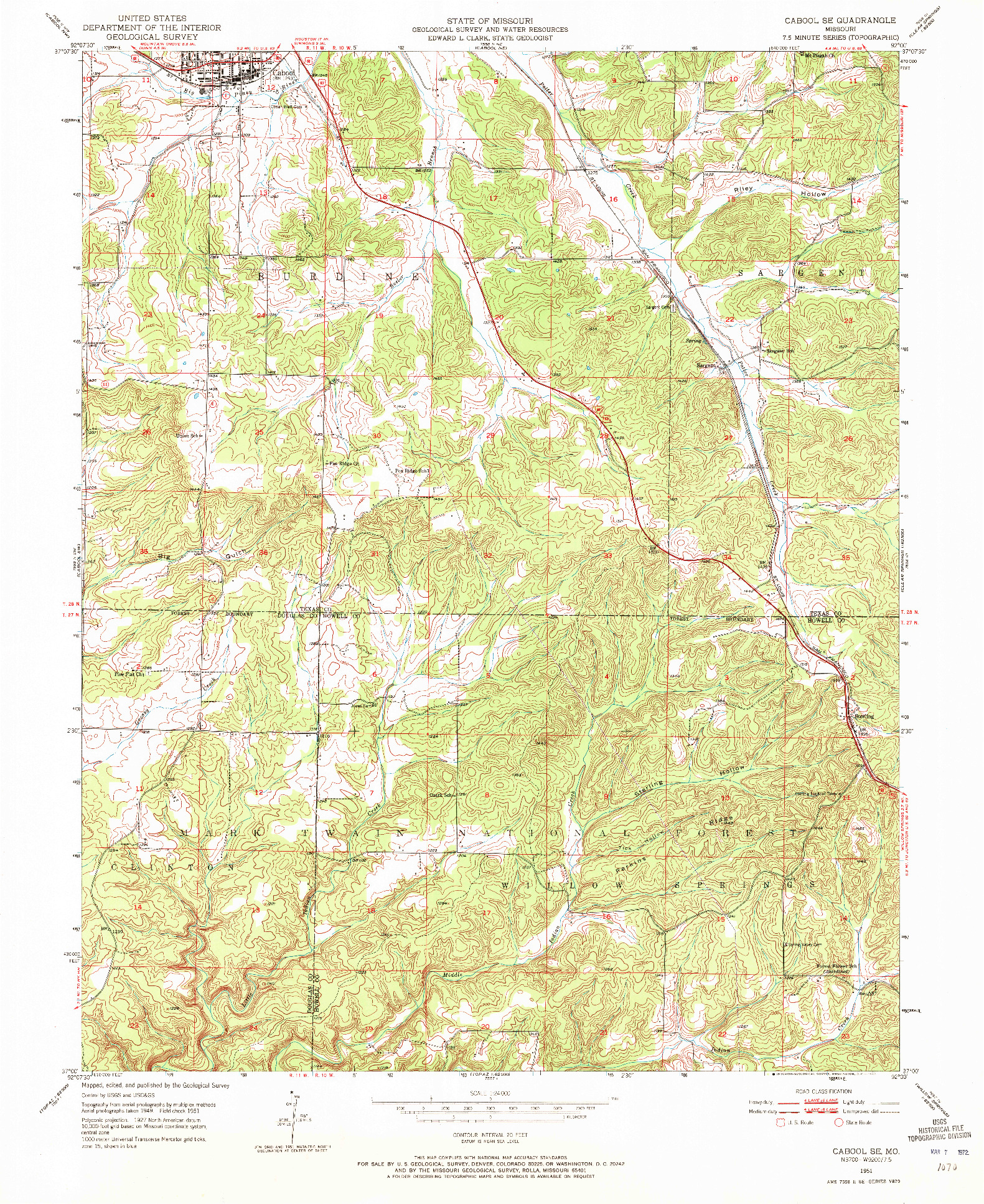 USGS 1:24000-SCALE QUADRANGLE FOR CABOOL SE, MO 1951