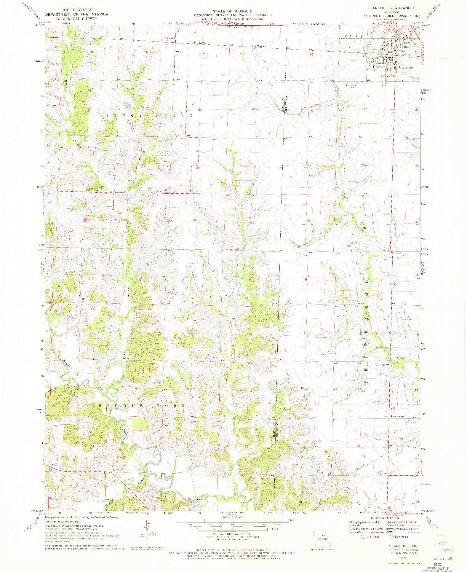 USGS 1:24000-SCALE QUADRANGLE FOR CLARENCE, MO 1971