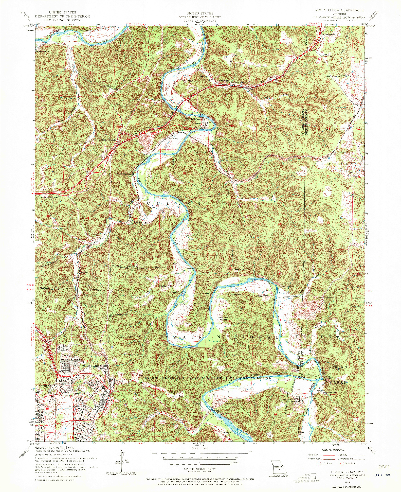 USGS 1:24000-SCALE QUADRANGLE FOR DEVILS ELBOW, MO 1954