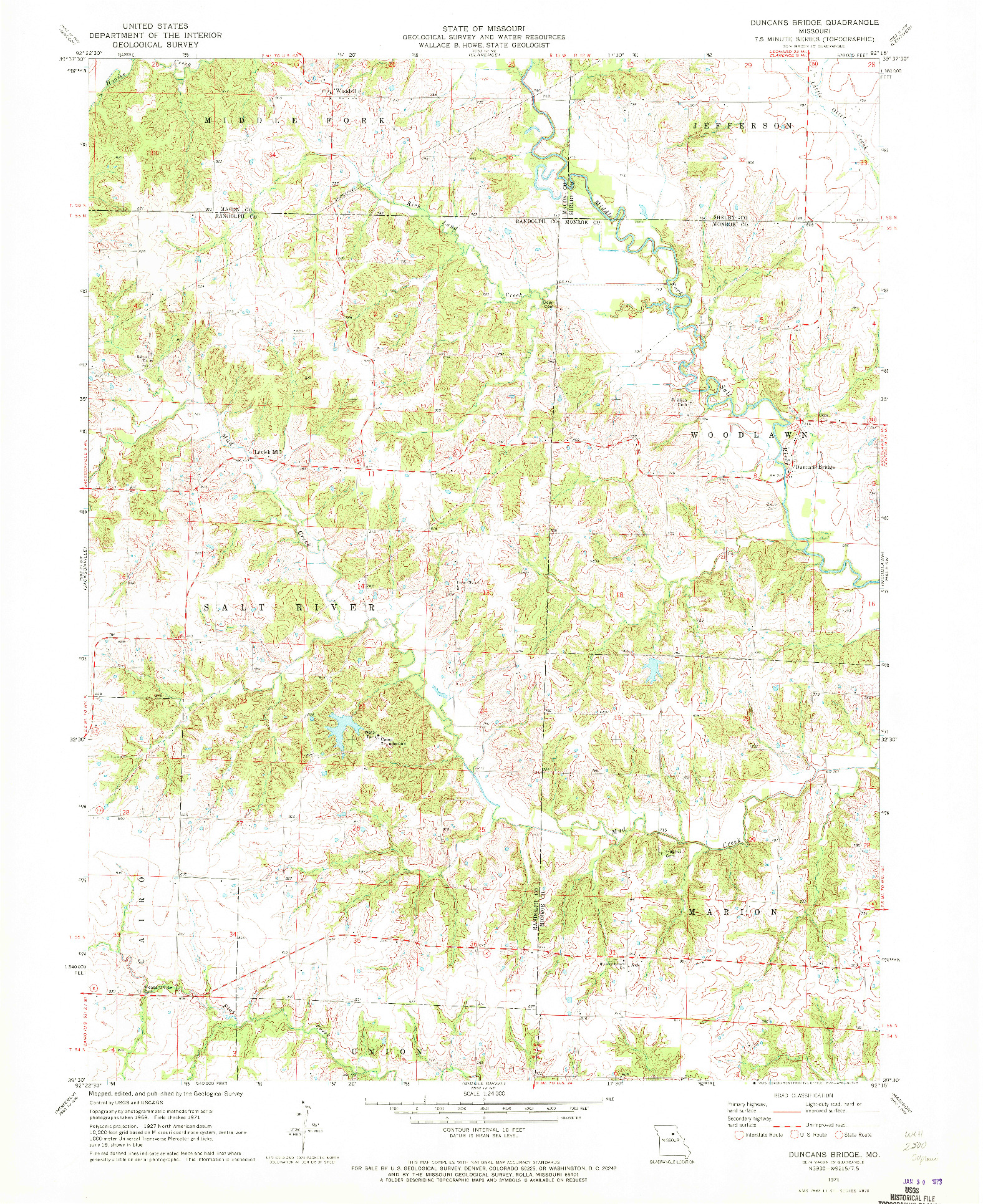 USGS 1:24000-SCALE QUADRANGLE FOR DUNCANS BRIDGE, MO 1971