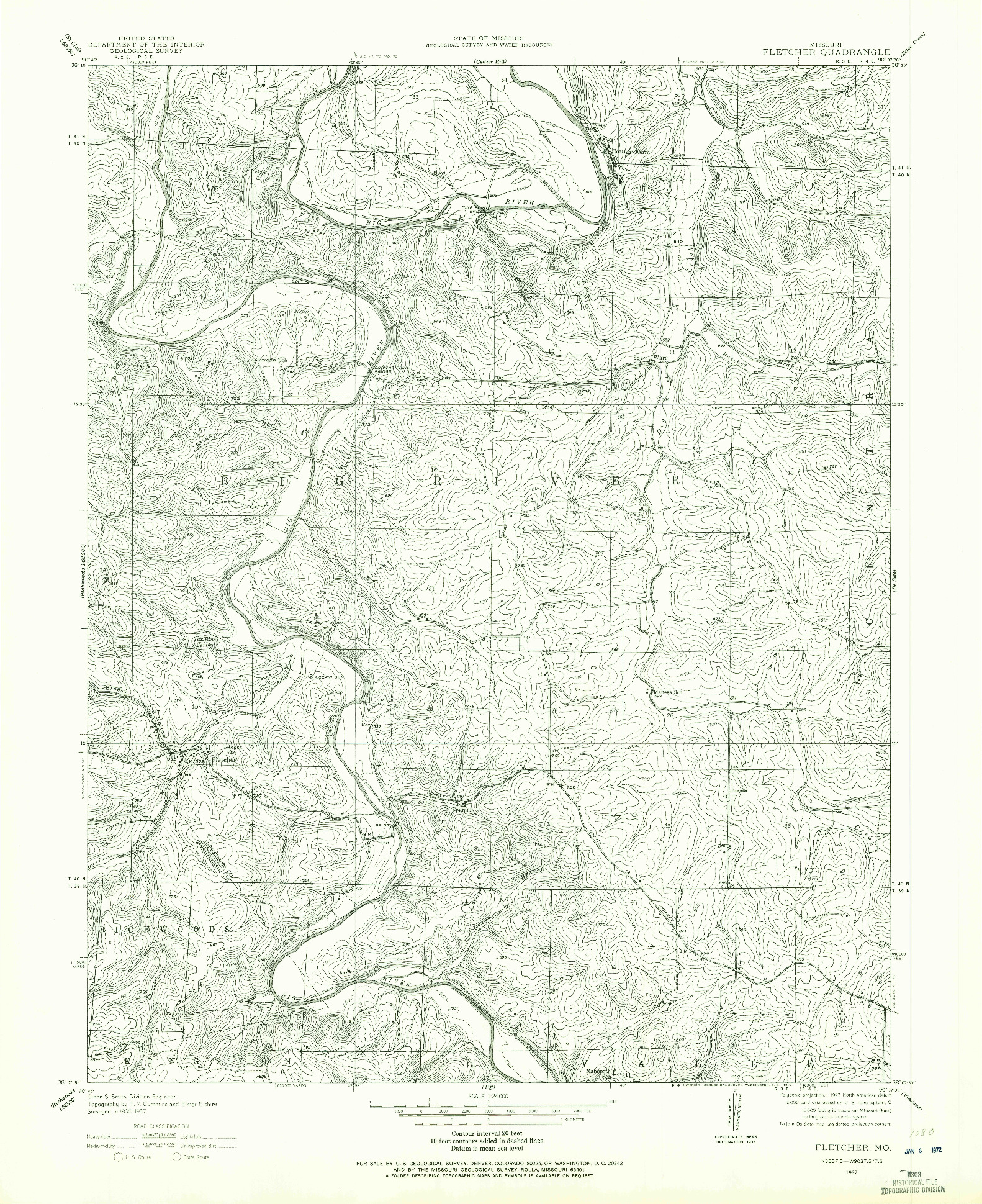 USGS 1:24000-SCALE QUADRANGLE FOR FLETCHER, MO 1937