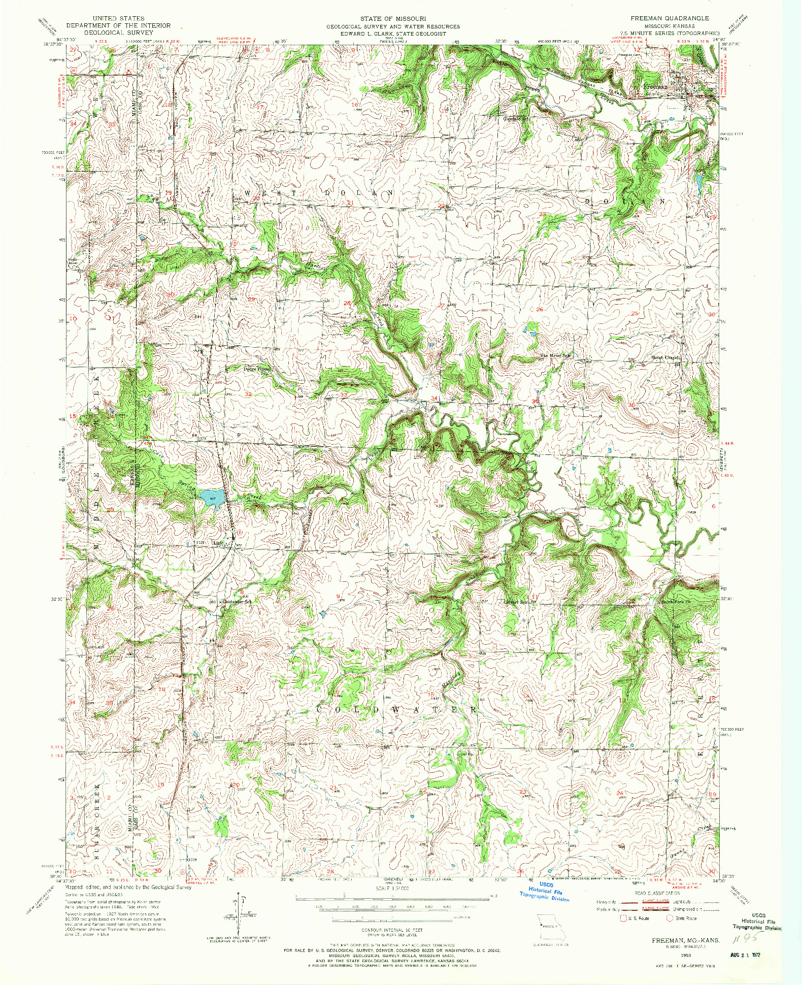 USGS 1:24000-SCALE QUADRANGLE FOR FREEMAN, MO 1953