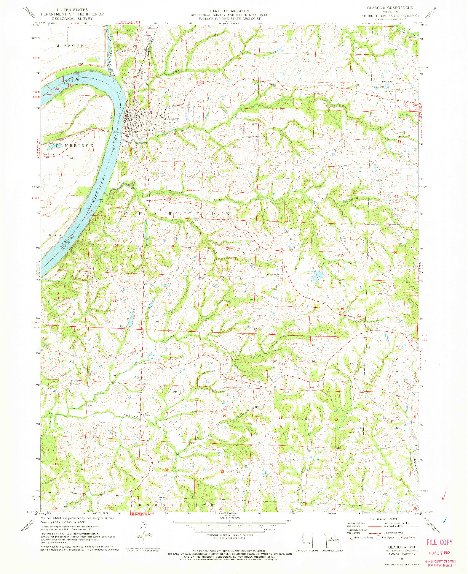 USGS 1:24000-SCALE QUADRANGLE FOR GLASGOW, MO 1971