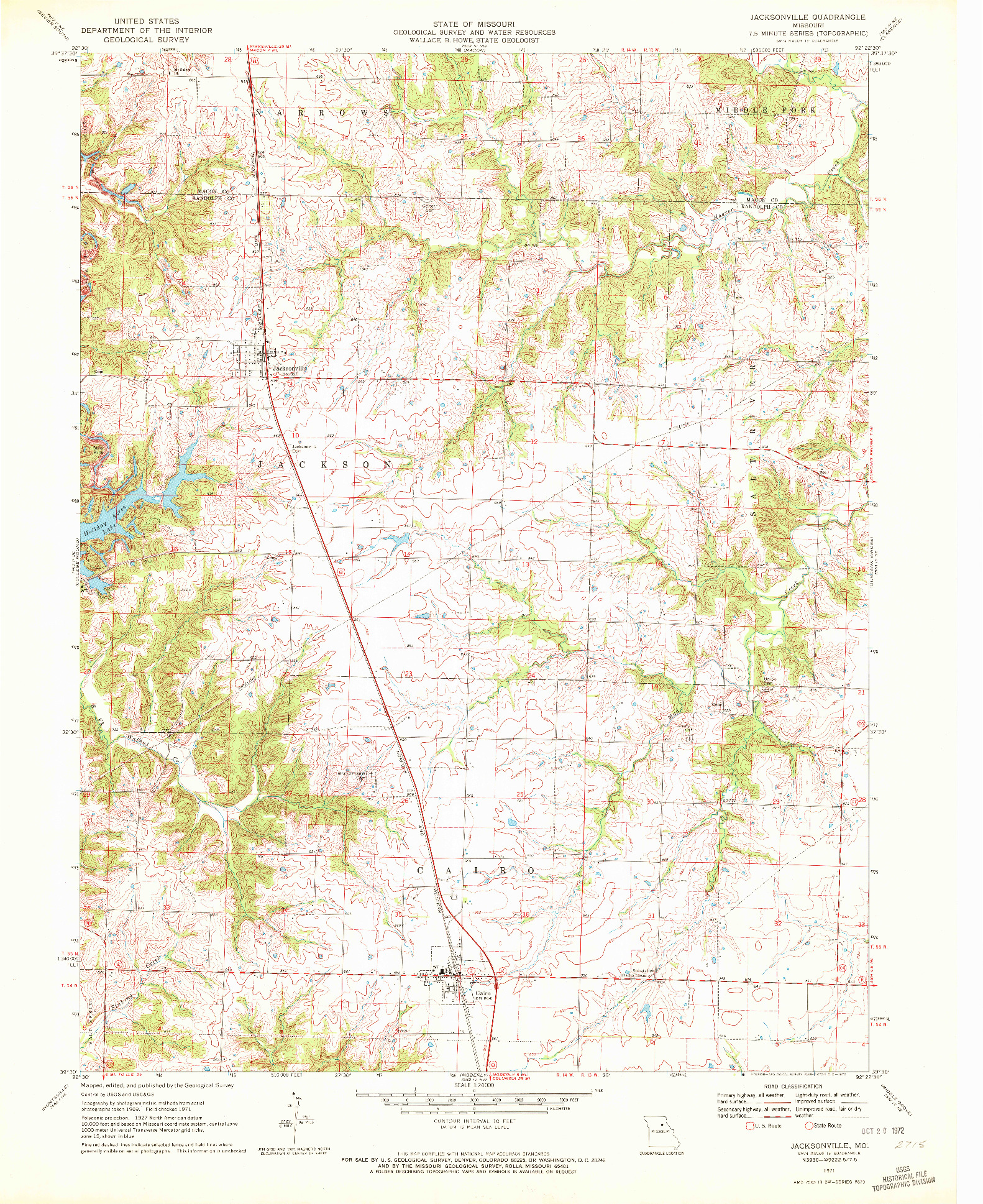 USGS 1:24000-SCALE QUADRANGLE FOR JACKSONVILLE, MO 1971