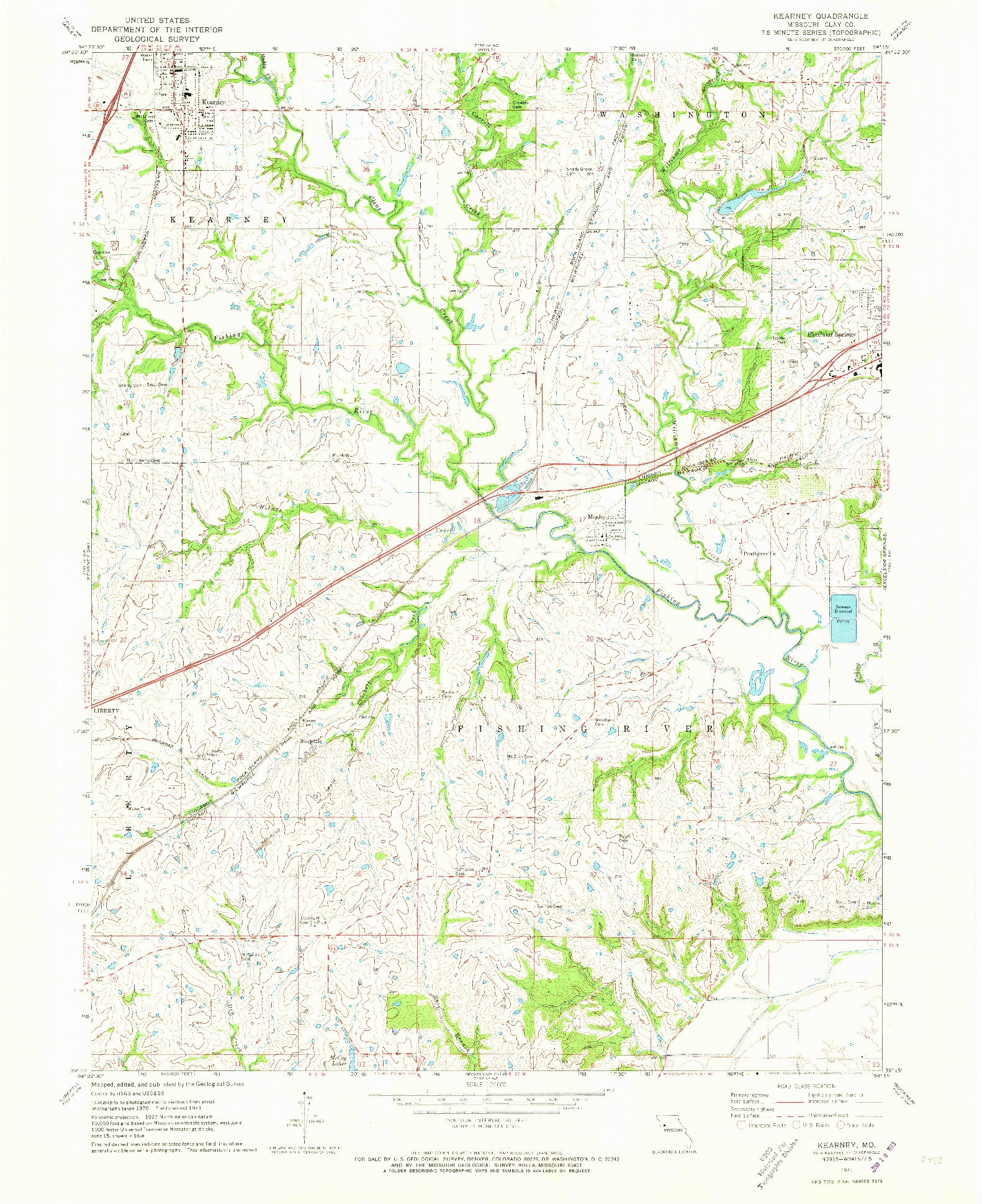 USGS 1:24000-SCALE QUADRANGLE FOR KEARNEY, MO 1971