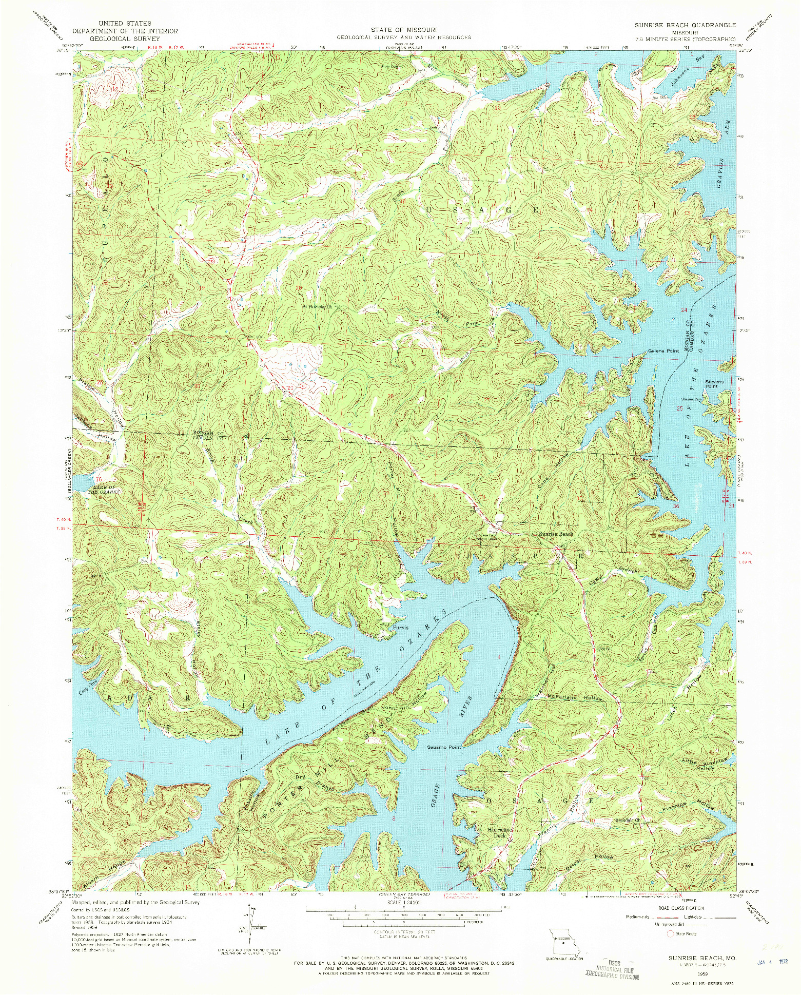 USGS 1:24000-SCALE QUADRANGLE FOR SUNRISE BEACH, MO 1959