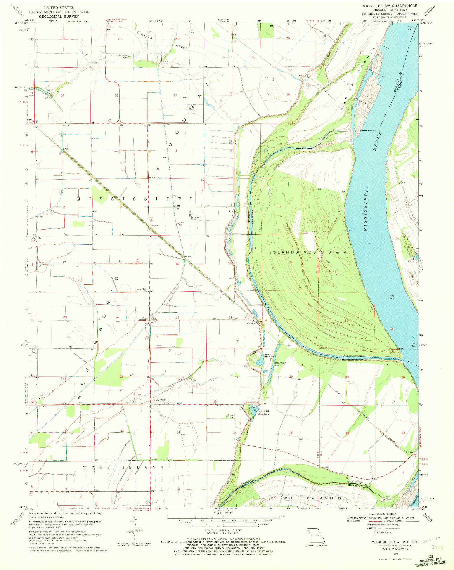 USGS 1:24000-SCALE QUADRANGLE FOR WICKLIFFE SW, MO 1969