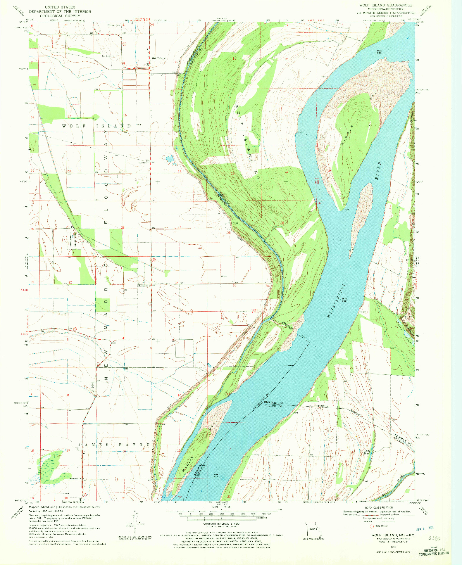 USGS 1:24000-SCALE QUADRANGLE FOR WOLF ISLAND, MO 1969