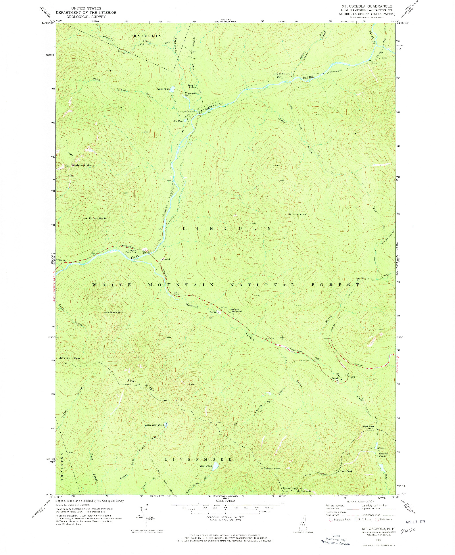 USGS 1:24000-SCALE QUADRANGLE FOR MT. OSCEOLA, NH 1967