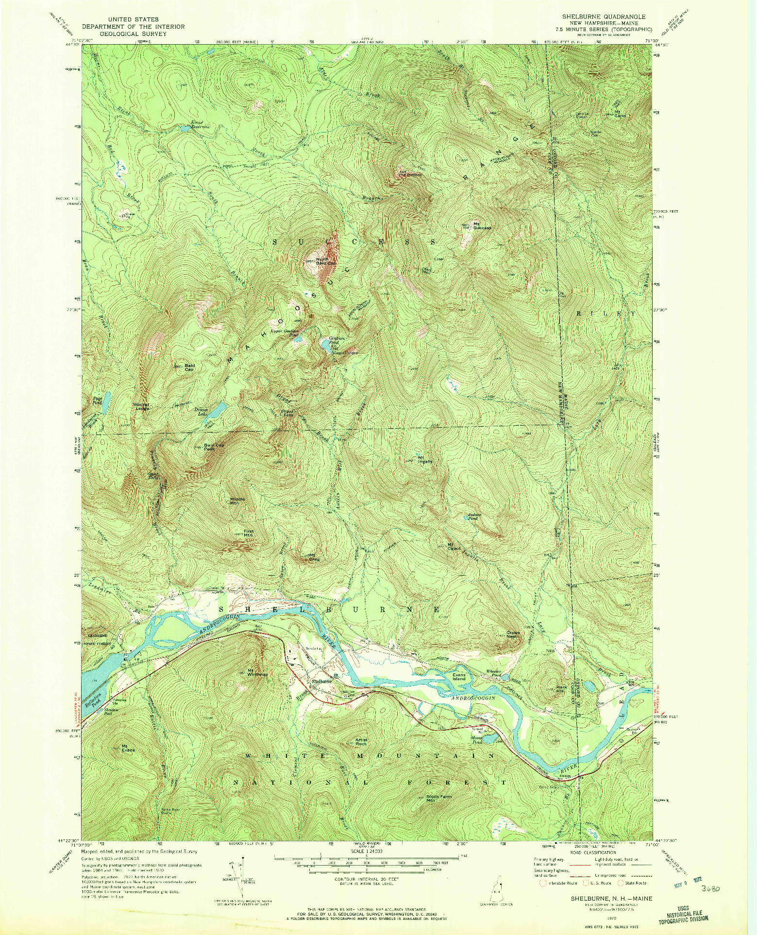 USGS 1:24000-SCALE QUADRANGLE FOR SHELBURNE, NH 1970