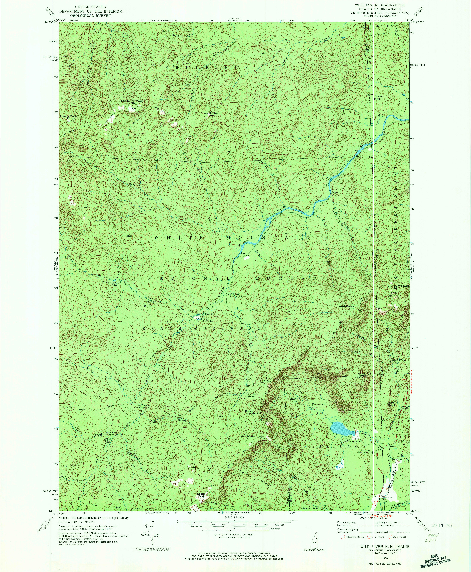 USGS 1:24000-SCALE QUADRANGLE FOR WILD RIVER, NH 1970