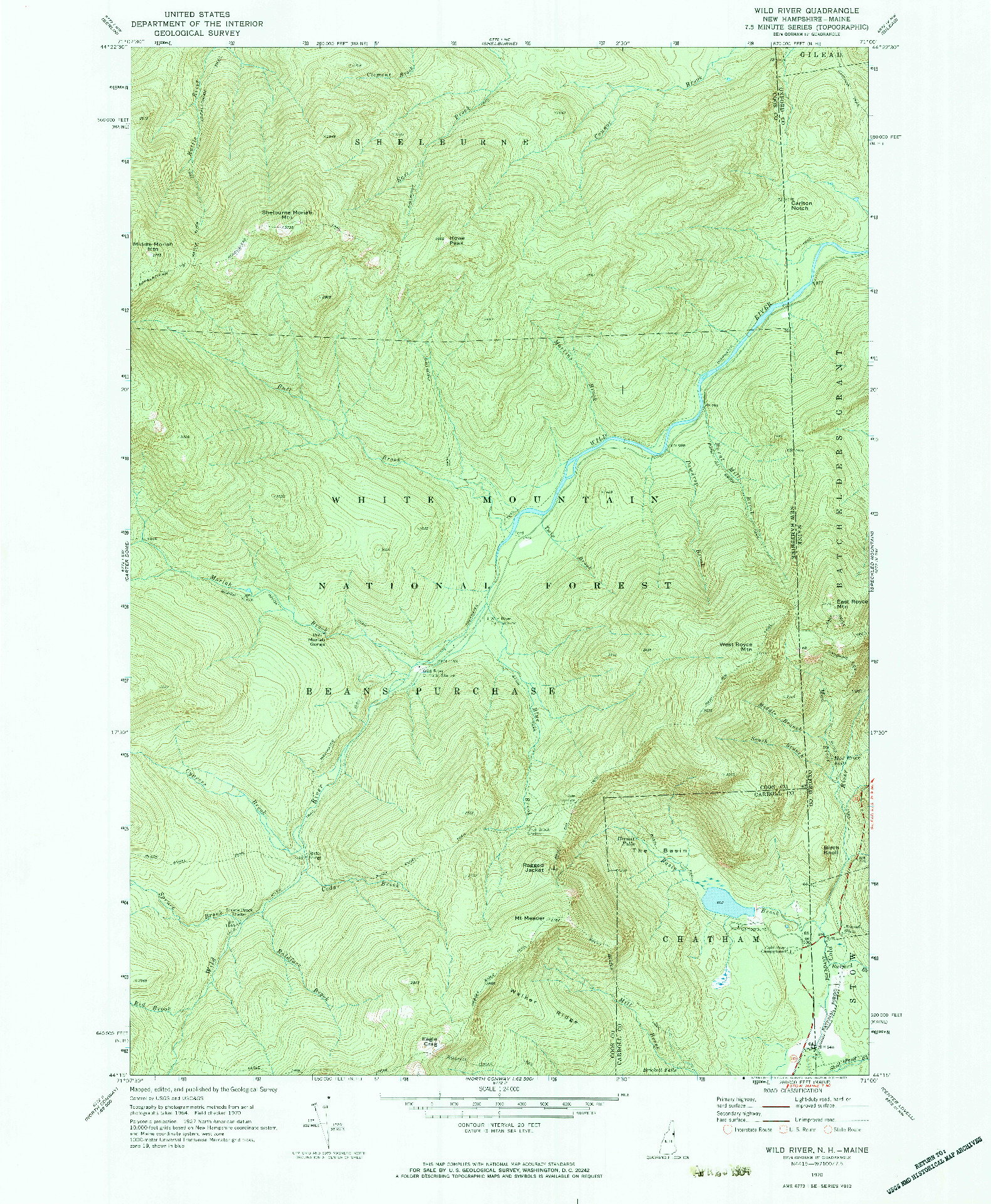 USGS 1:24000-SCALE QUADRANGLE FOR WILD RIVER, NH 1970