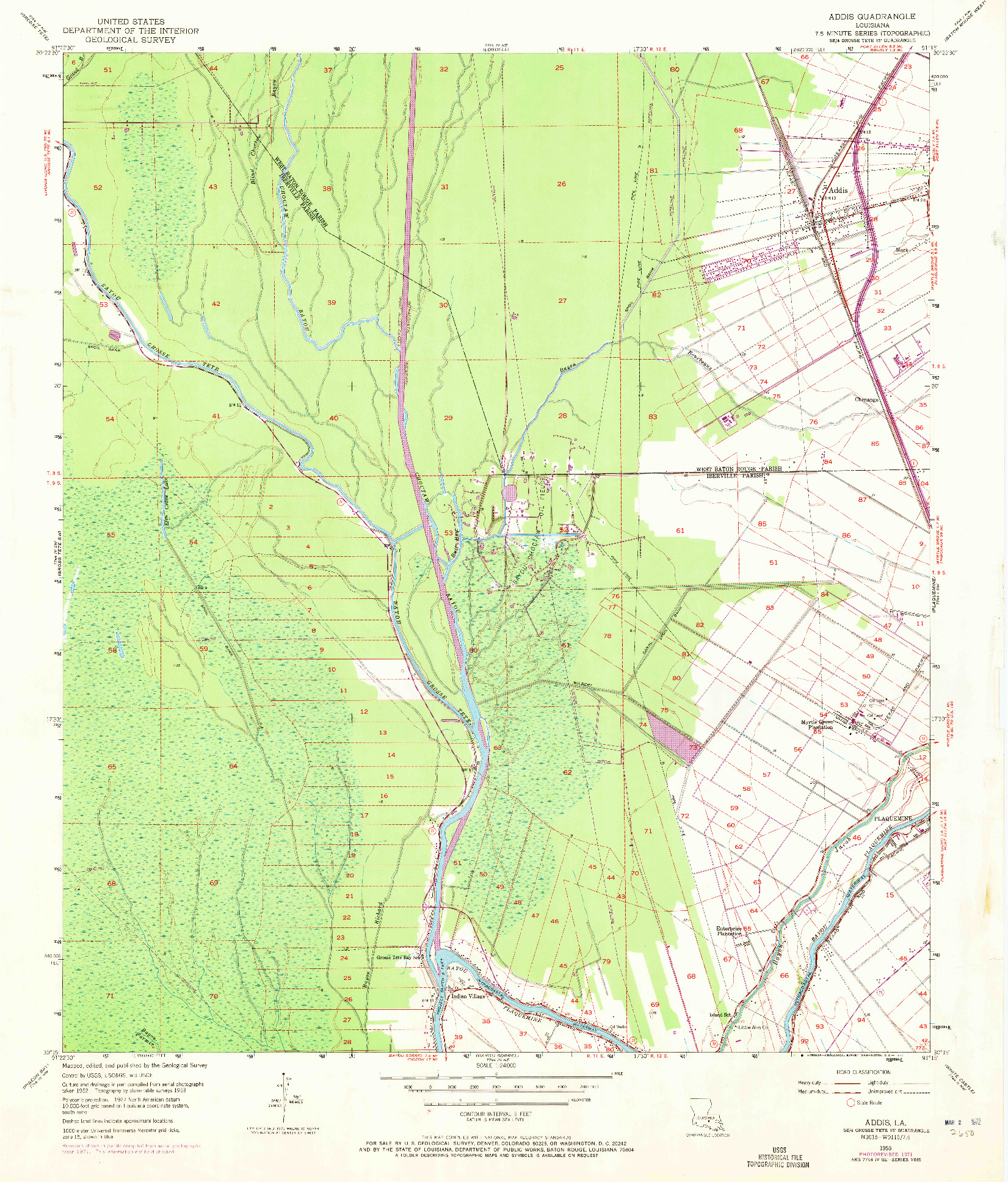 USGS 1:24000-SCALE QUADRANGLE FOR ADDIS, LA 1953