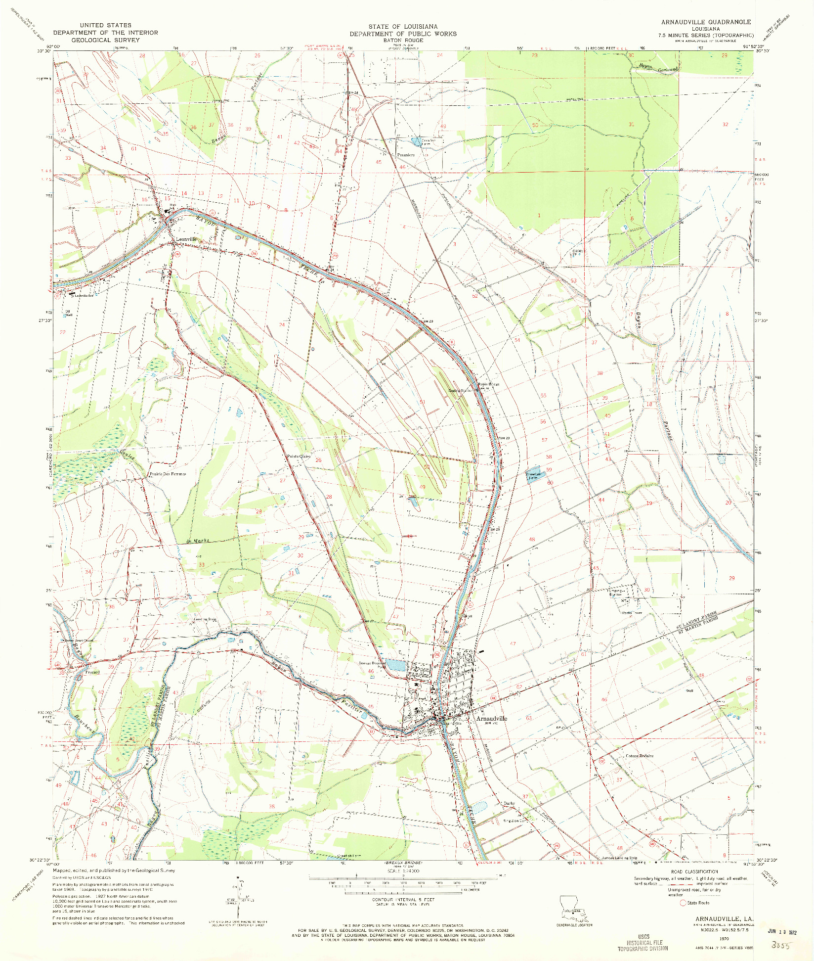 USGS 1:24000-SCALE QUADRANGLE FOR ARNAUDVILLE, LA 1970