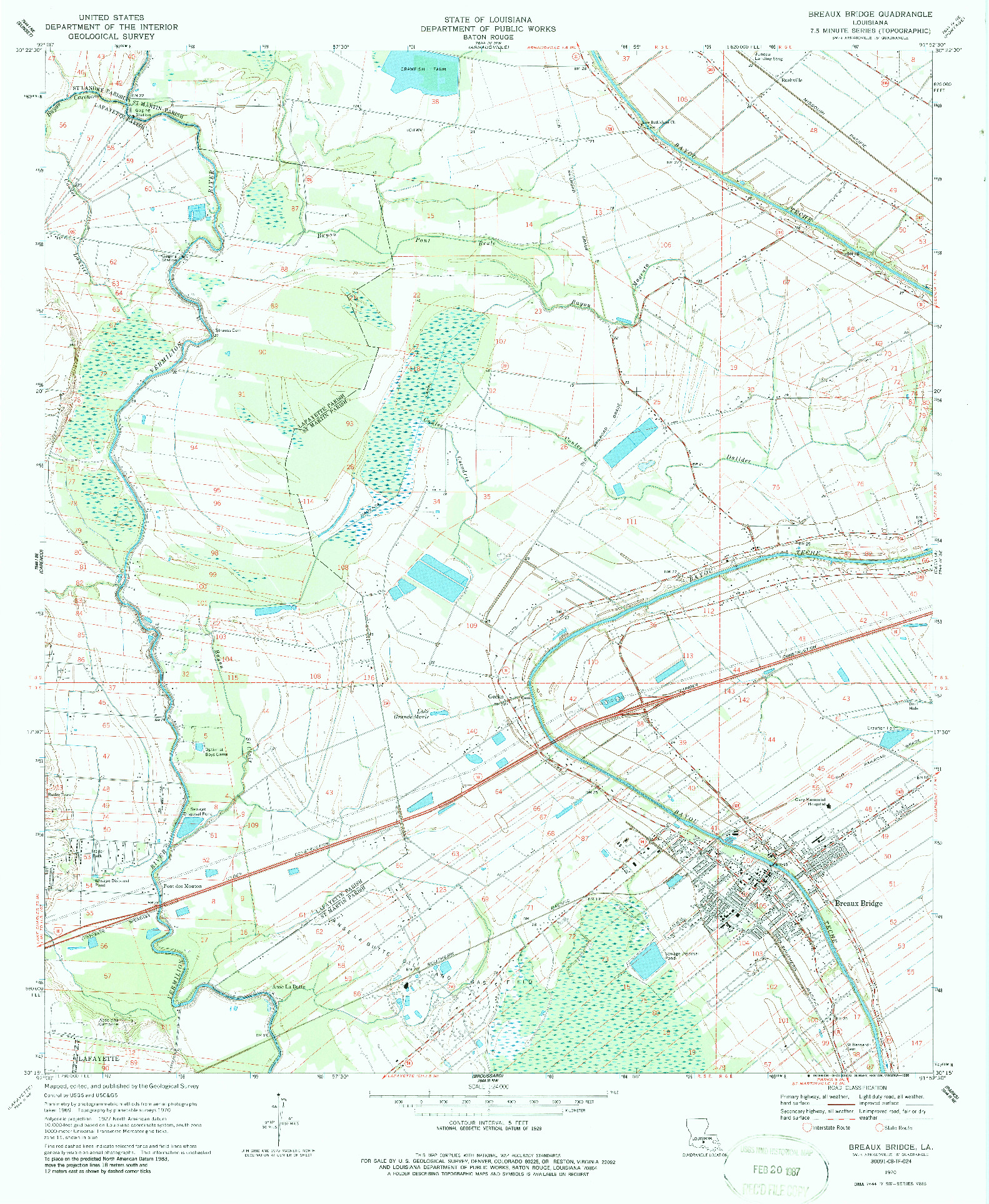 USGS 1:24000-SCALE QUADRANGLE FOR BREAUX BRIDGE, LA 1970