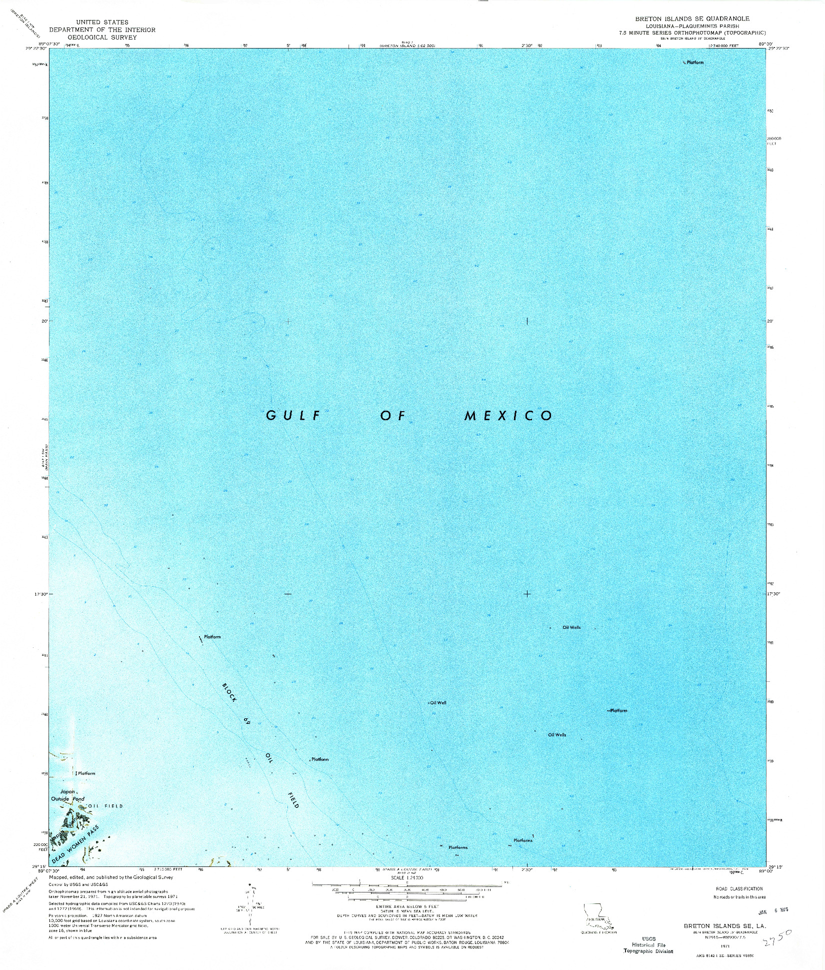 USGS 1:24000-SCALE QUADRANGLE FOR BRETON ISLANDS SE, LA 1971