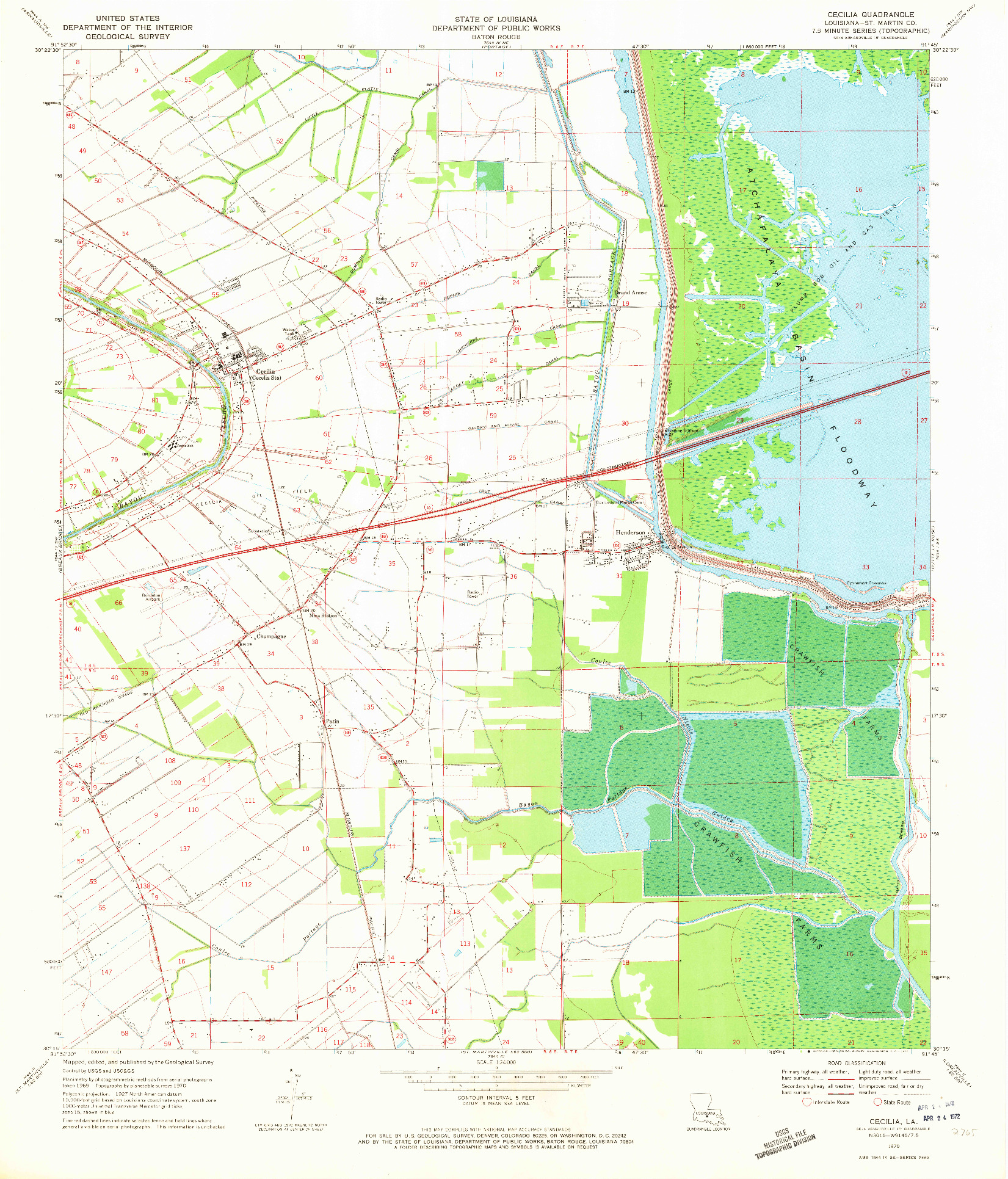 USGS 1:24000-SCALE QUADRANGLE FOR CECILIA, LA 1970