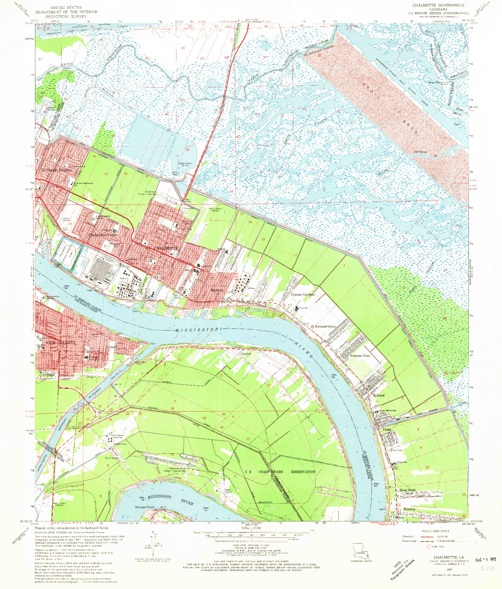 USGS 1:24000-SCALE QUADRANGLE FOR CHALMETTE, LA 1967