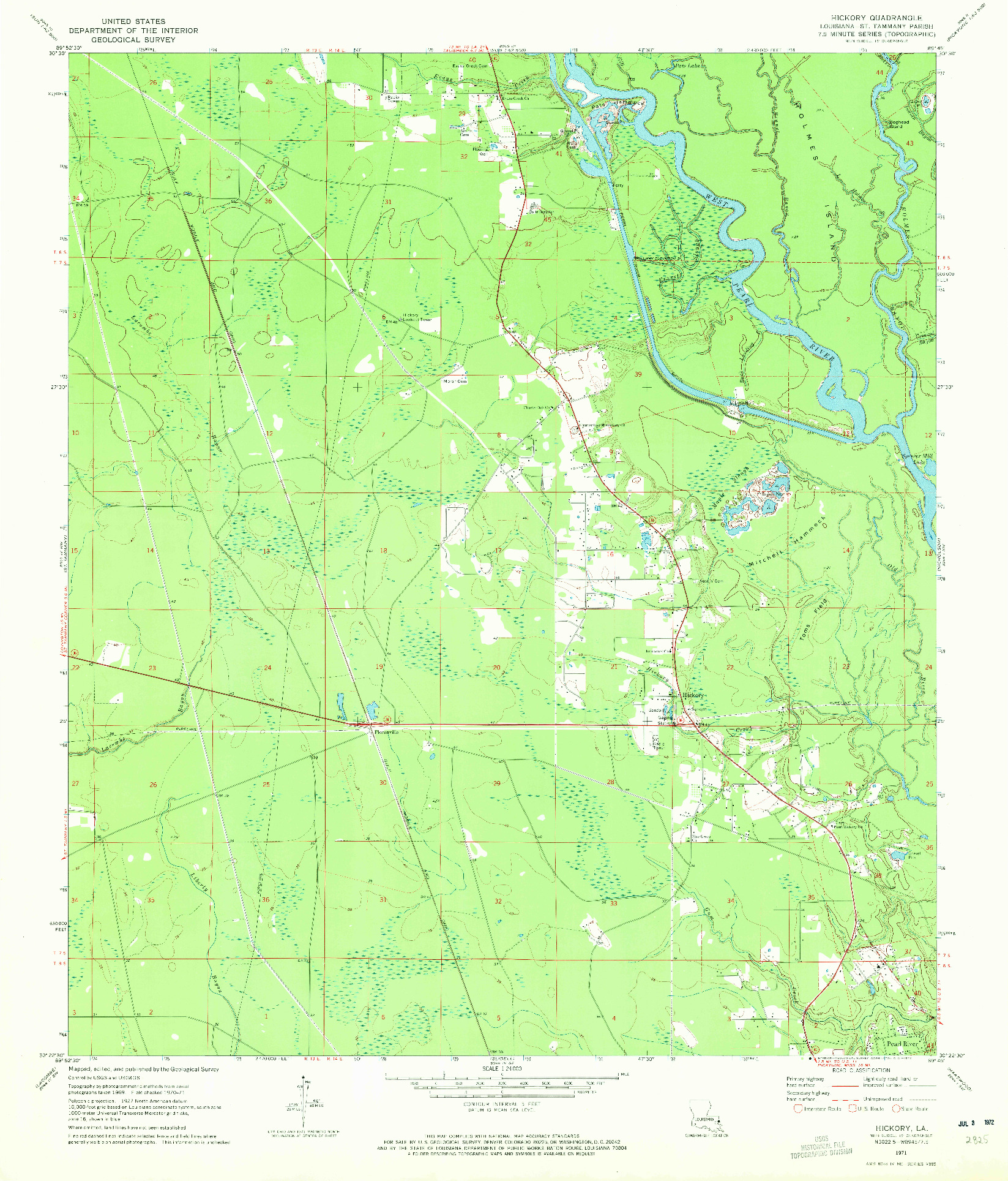 USGS 1:24000-SCALE QUADRANGLE FOR HICKORY, LA 1971