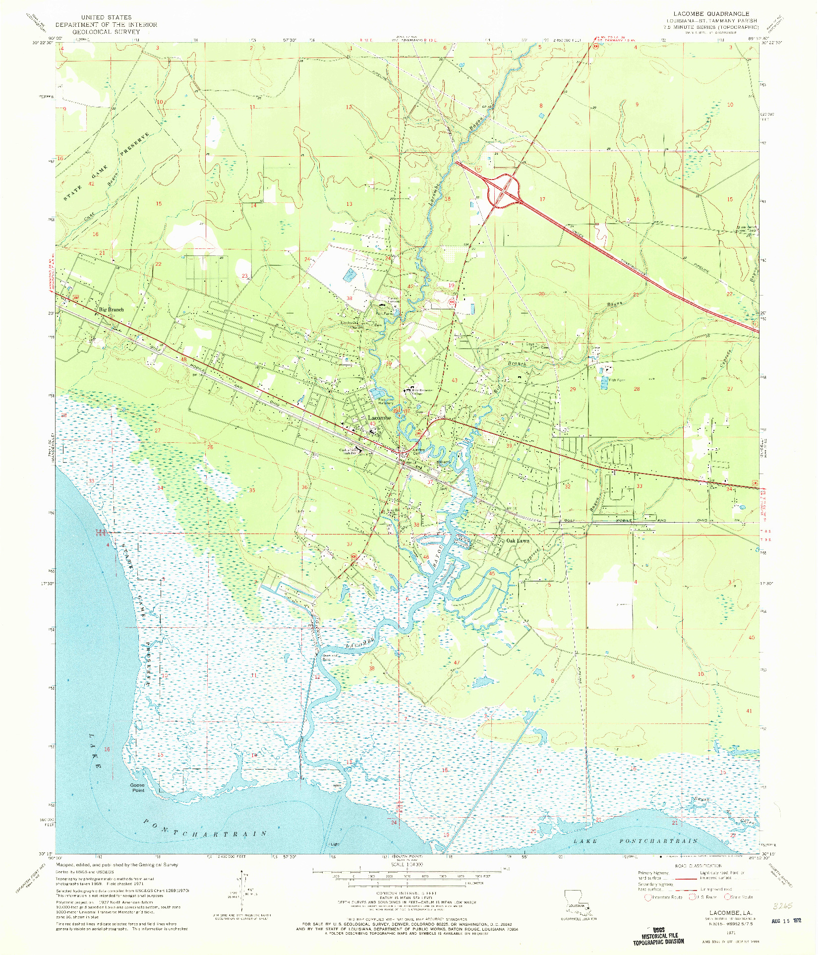 USGS 1:24000-SCALE QUADRANGLE FOR LACOMBE, LA 1971