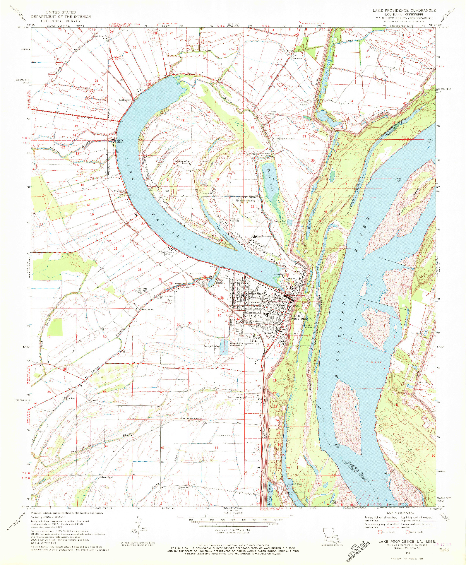USGS 1:24000-SCALE QUADRANGLE FOR LAKE PROVIDENCE, LA 1970
